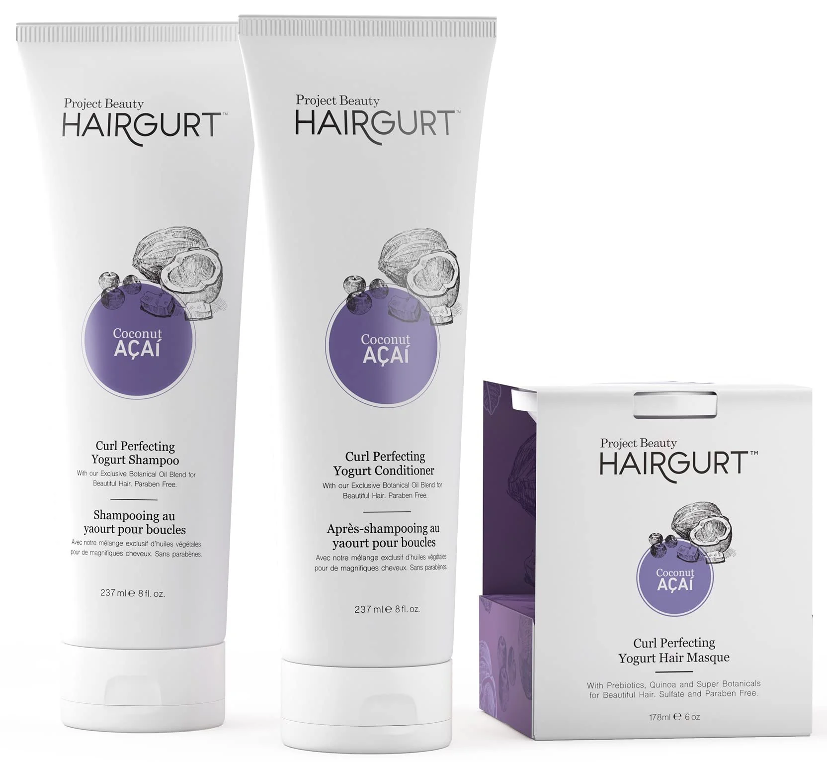 Artisan Hairgurt Coconut Acai Curl ing Hair Set - Shampoo Conditioner Mask - Defines Moisturizes Curly and Wavy Hair - Sulfate- Natural Excellent