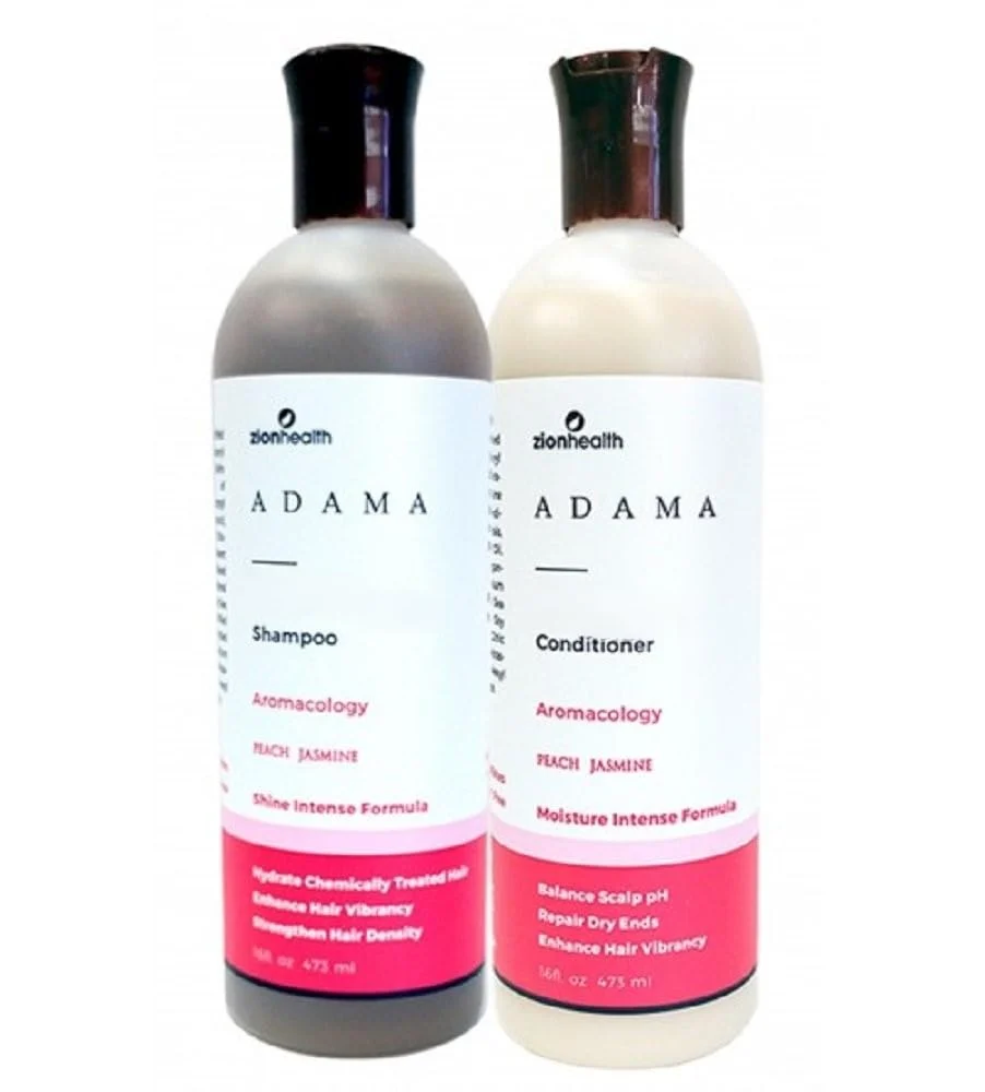 Elegant Adama Minerals Shampoo and Conditioner Set 16 oz Aromacology Peach Jasmine Eco-Friendly