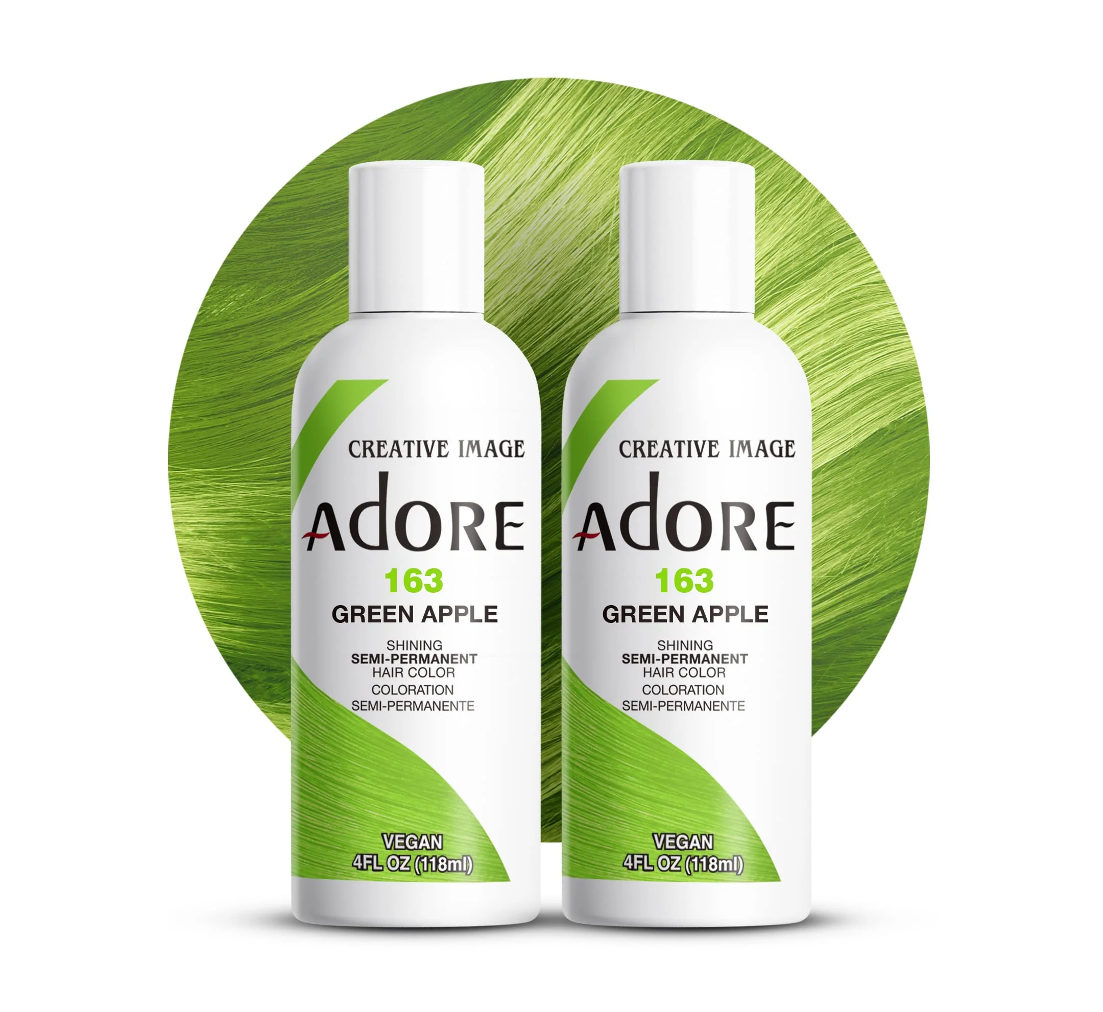 Secure Adore Semi Permanent Hair Color 163 Green Apple 2 Pack Vegan Cruelty- Green Hair Dye No Ammonia No Peroxide No Alcohol 4 Fl Oz Pure