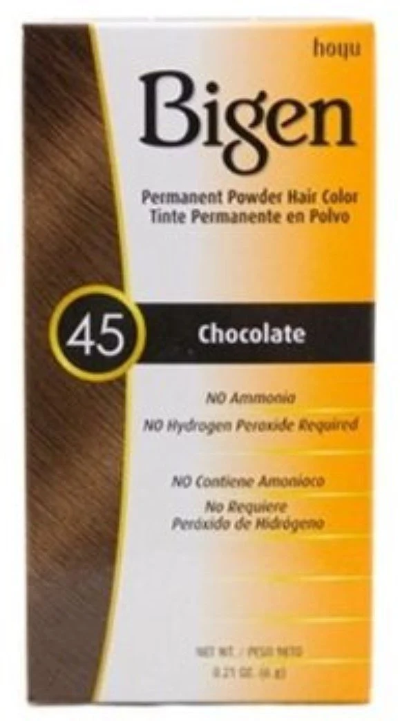 Authentic Bigen Permanent Powder Hair Color 45 Chocolate 1 ea Pack of 5 Pure