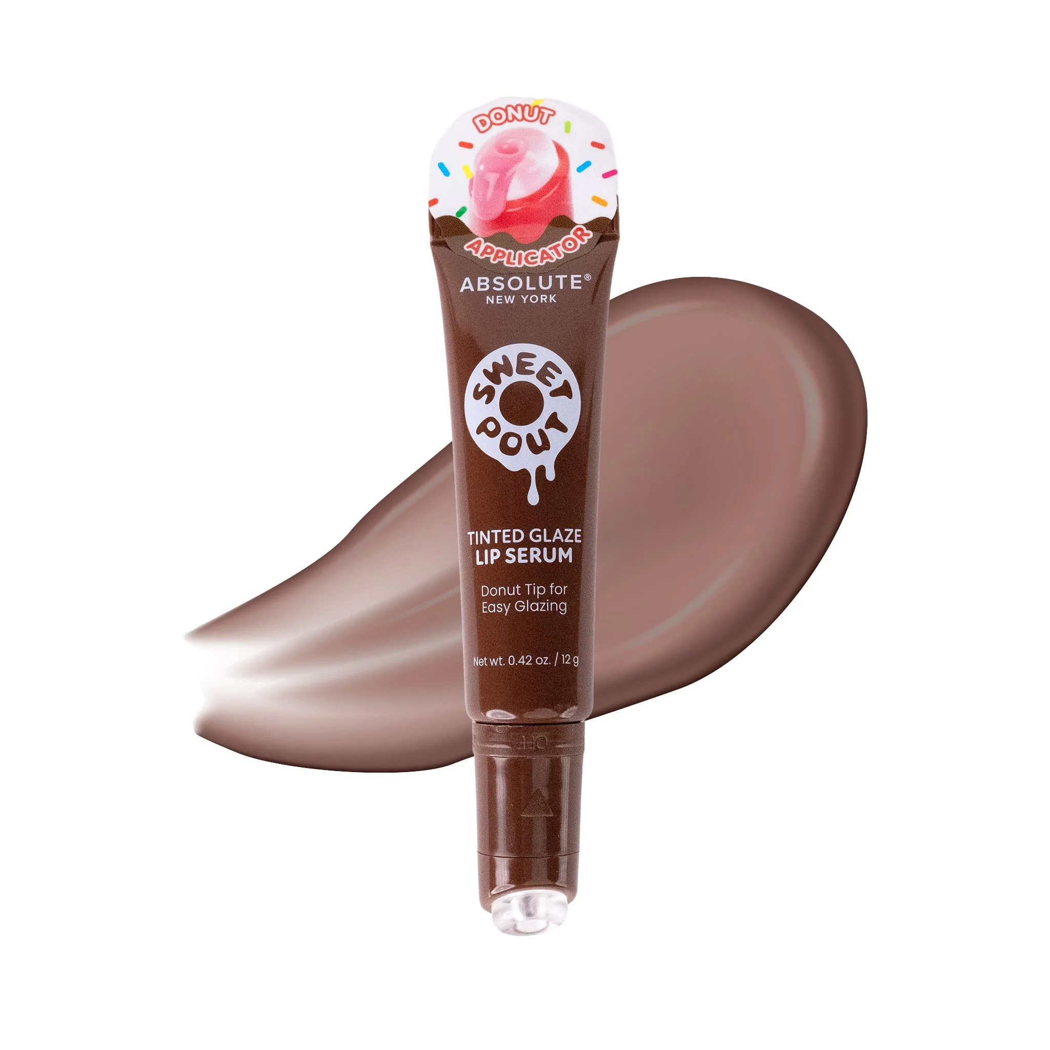 Dependable Absolute New York Sweet Pout Tinted Glaze Lip Serum Donut Tip Applicator Hydrating Formula with Peptides Vitamin E and Jojoba Seed Oil Cocoa Dip Fine