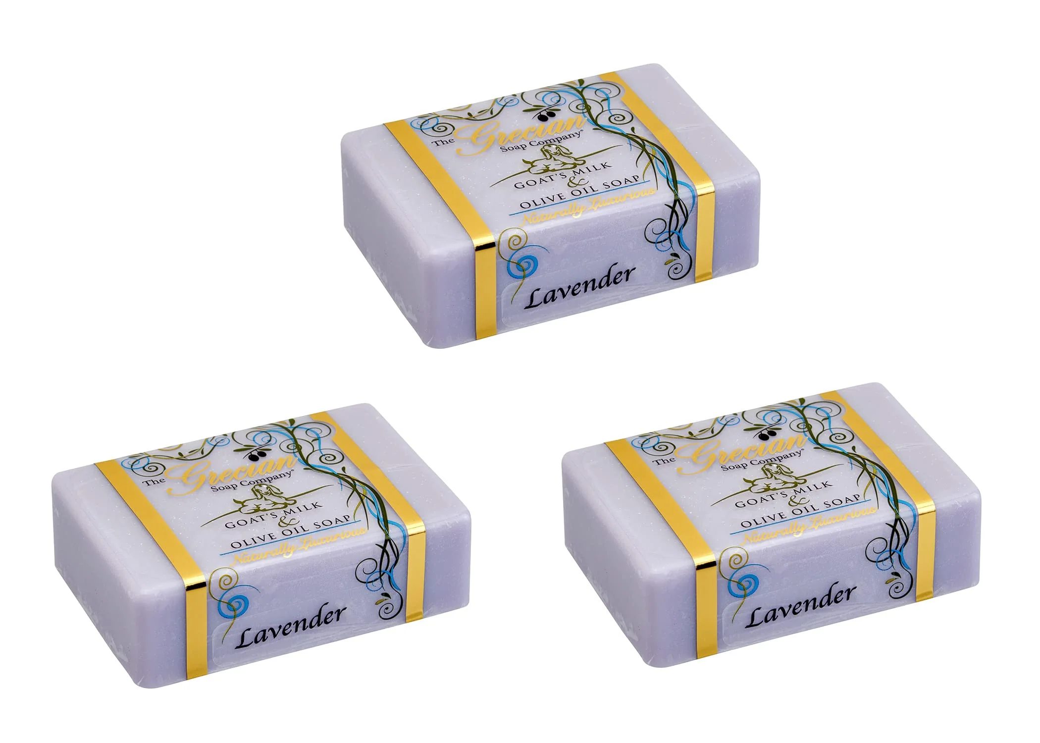 Authentic Grecian Goats Milk Olive Oil Soap Bar 3-pack Lavender Scent Handmade All-Natural Soap for Dry Sensitive Skin pH-Balanced RSPO Sustainable Safe