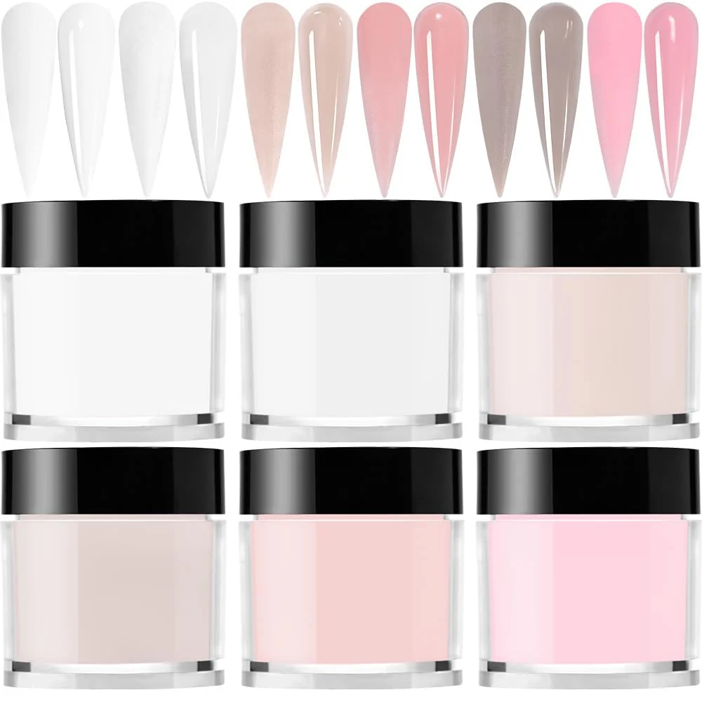 Efficient 6Colors Set Acrylic Powder Glitters Professional Carving Nail Polymer Tip Extension French Pink White Clear Adhesive Rhinestone Nail Art Supplies 3D Healthy