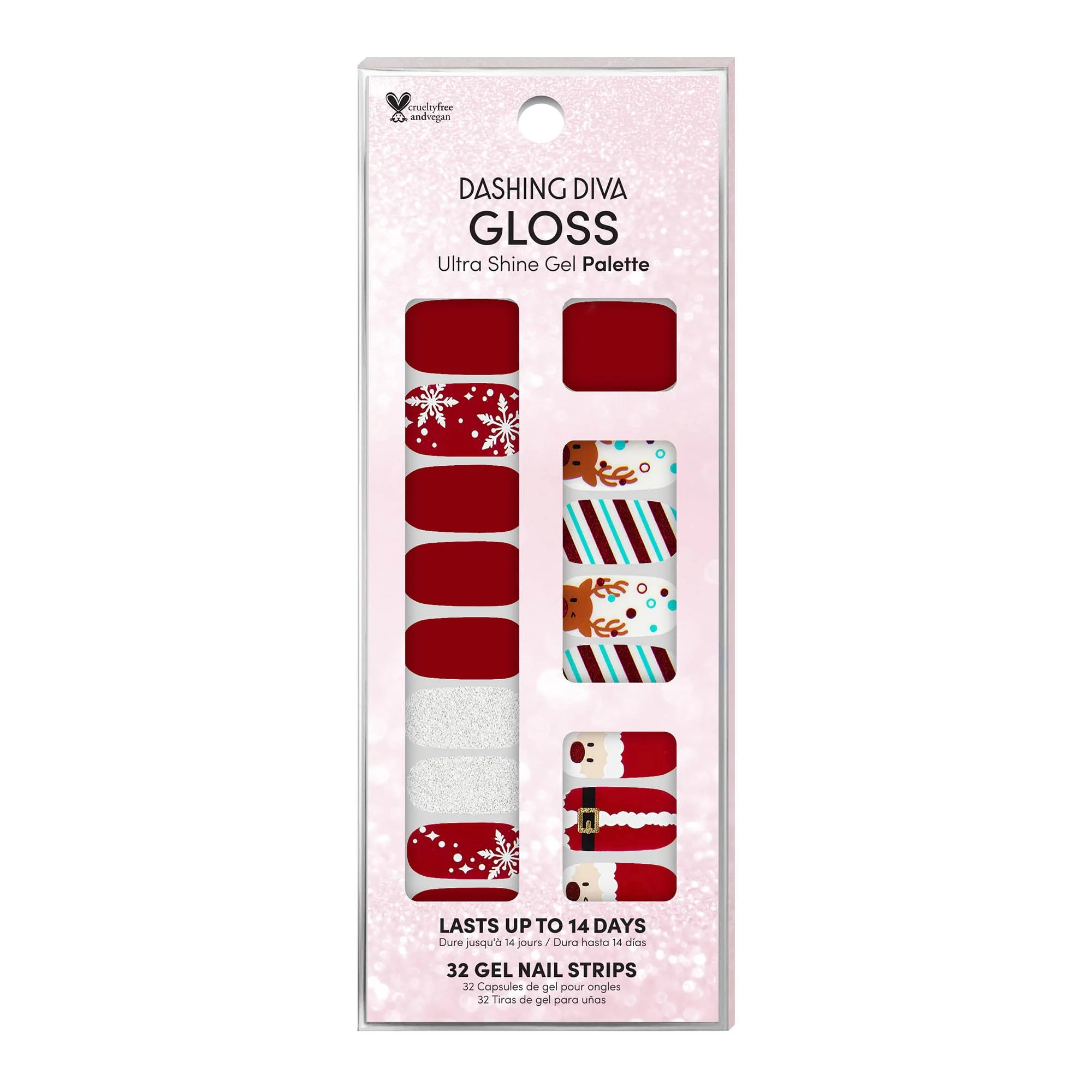High-Performance Dashing Diva Gloss Nail Strips - Santa's Helper UV Chip Resistant Long Lasting Stickers Contains 32 Nail Wraps 1 Prep Pad 1 File Quality
