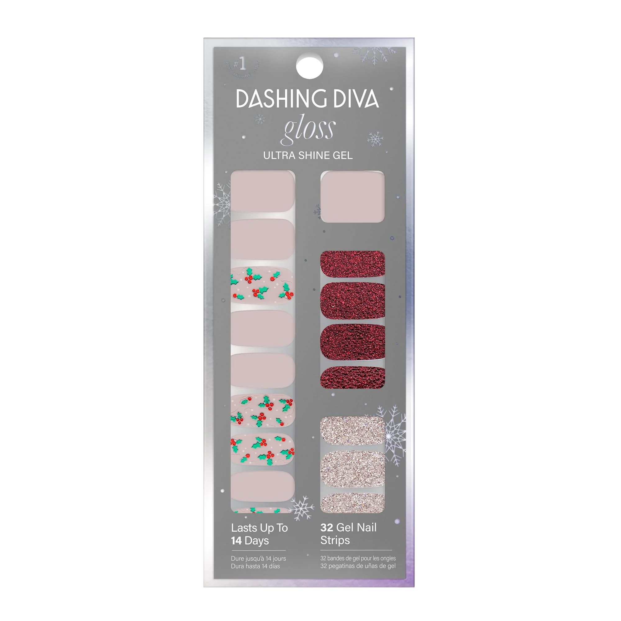 Trendy Dashing Diva Gloss Nail Strips - Holly Wood UV Chip Resistant Long Lasting Gel Stickers Contains 32 Wraps 1 Prep Pad 1 File Practical
