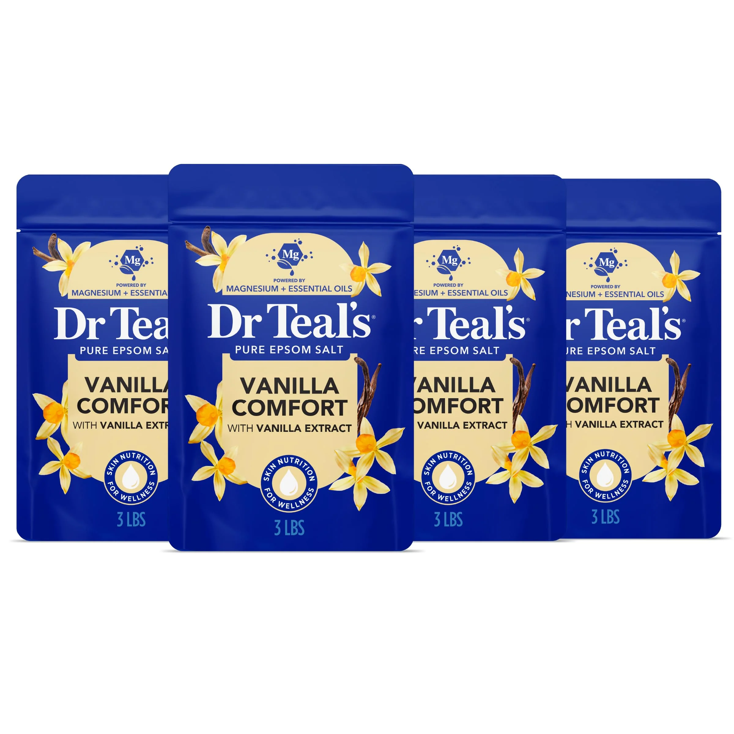 First-Class Dr Teal's Epsom Salt Magnesium Soak Vanilla Comfort 3 lbs Pack of 4 Original Design