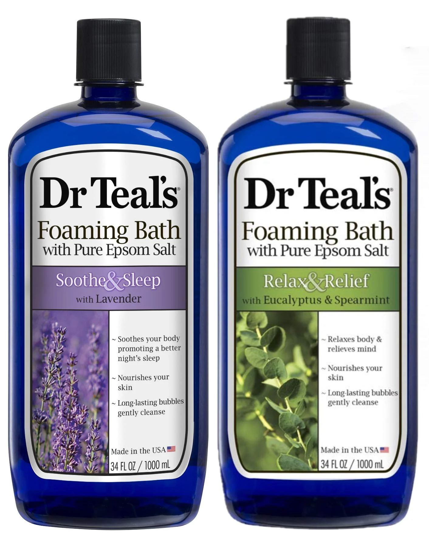 Innovative Dr Teal's Foaming Bath Variety Gift Set 2 Pack 34oz ea. - Soothe Sleep Lavender Relax Relief Eucalyptus Spearmint - Pure Epsom Salt Authentic