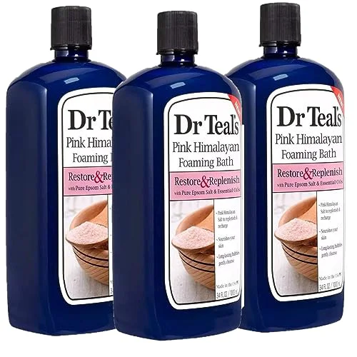 Easy-to-Use Dr Teal's Pink Himalayan Salt Foam Bath Gift Set 3 Pack 34oz Ea. - Essential Bergamot Sweet Orange Oils Blended with Pure Epsom Salt Soothes Professional