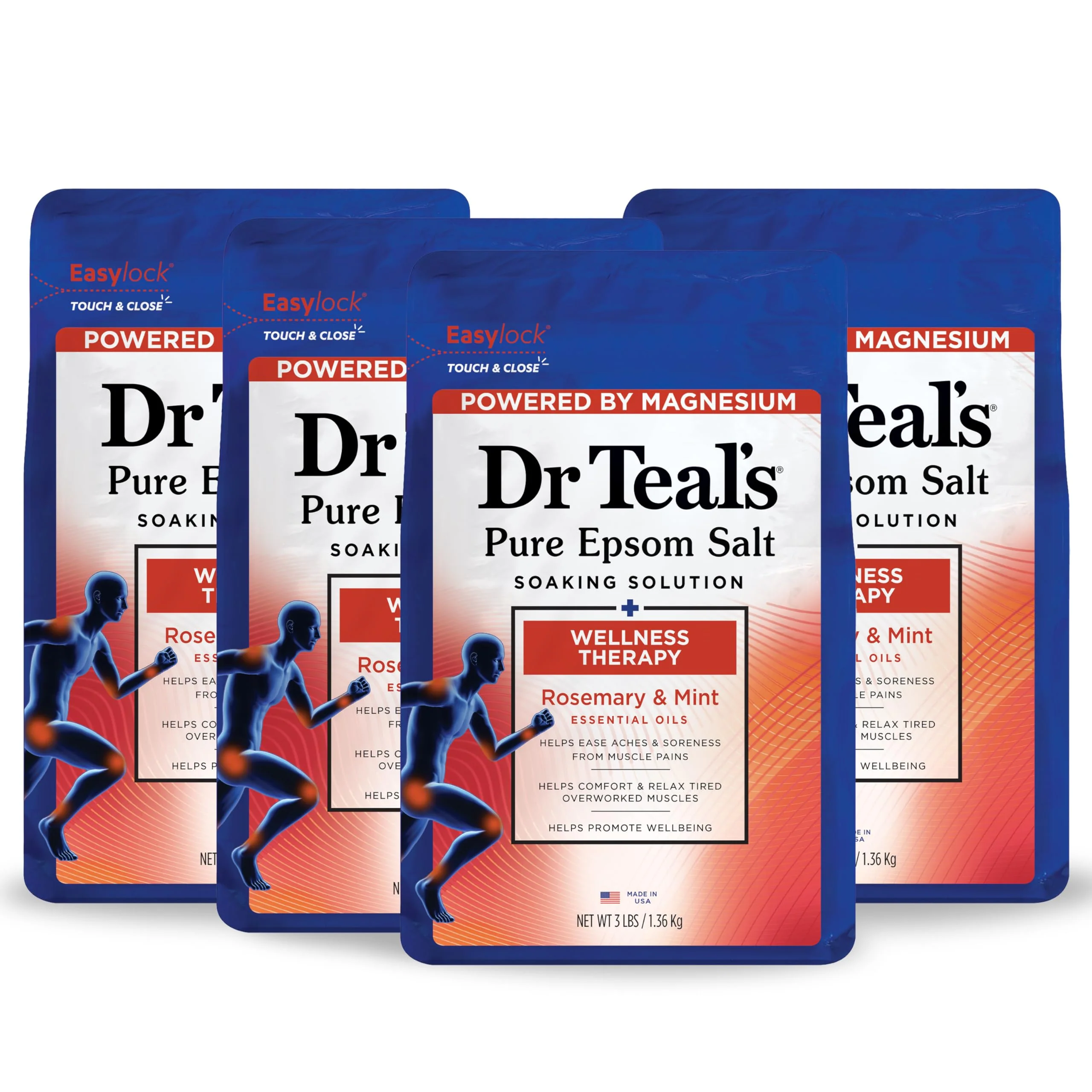 Optimized Dr Teal's Pure Epsom Salt Soak Wellness Therapy with Rosemary Mint 3 lbs Pack of 4 Recyclable