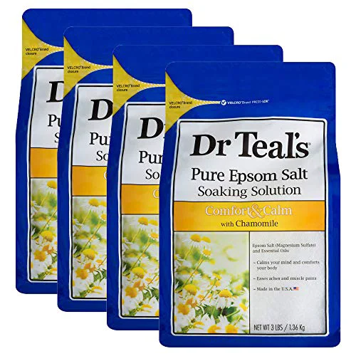 Selected Dr. Teal's Comfort Calm Bath Soak Gift Set 4 Pack 3lbs Ea. - Chamomile Essential Oils Blended with Pure Epsom Salt - Calm Your Mind Body Ease Contemporary