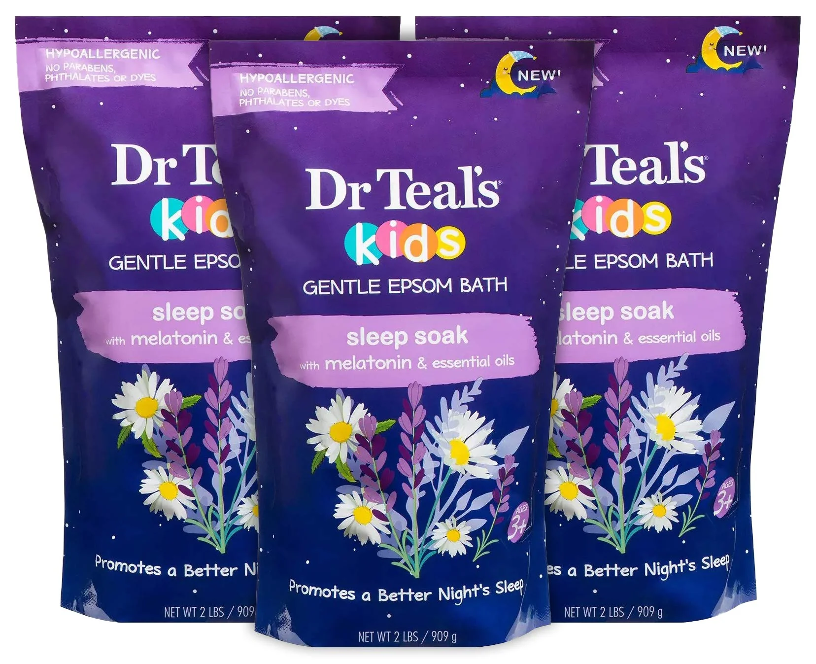 Versatile Dr. Teal's Kids' Gentle Sleep Soak Bath with Pure Epsom Salt and Melatonin - 3 Pack 6 lbs Total - Coconut and Other Essential Oils Relieve Stress Comfortable