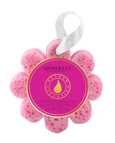 Trusted Spongellé Bulgarian Rose Wild Flower Bath Sponge - Built-in Body Wash Body Scrubber Shower Loofah Sponge for Women - 14 uses Original Design
