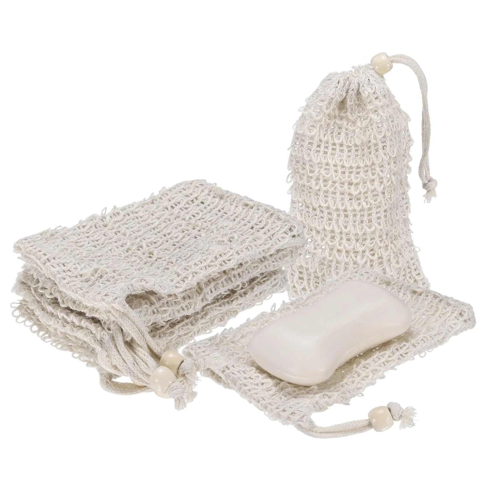 Expertly Made uxcell 10 Pcs Soap Saver Bag 5.5 x3.5 Mesh Soap Bag with Drawstring White Wooden Bead Cotton Scrubber Pouch Exfoliating Net for Body Shower Foaming Innovative