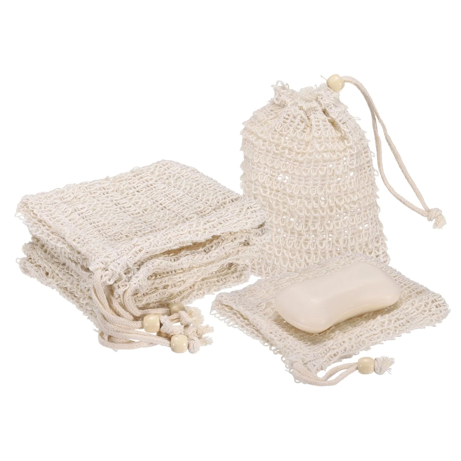 Consistent uxcell 20 Pcs Soap Saver Bag 5.5 x4.7 Mesh Soap Bag with Drawstring White Wooden Bead Cotton Scrubber Pouch Exfoliating Net for Body Shower Foaming Easy-to-Use
