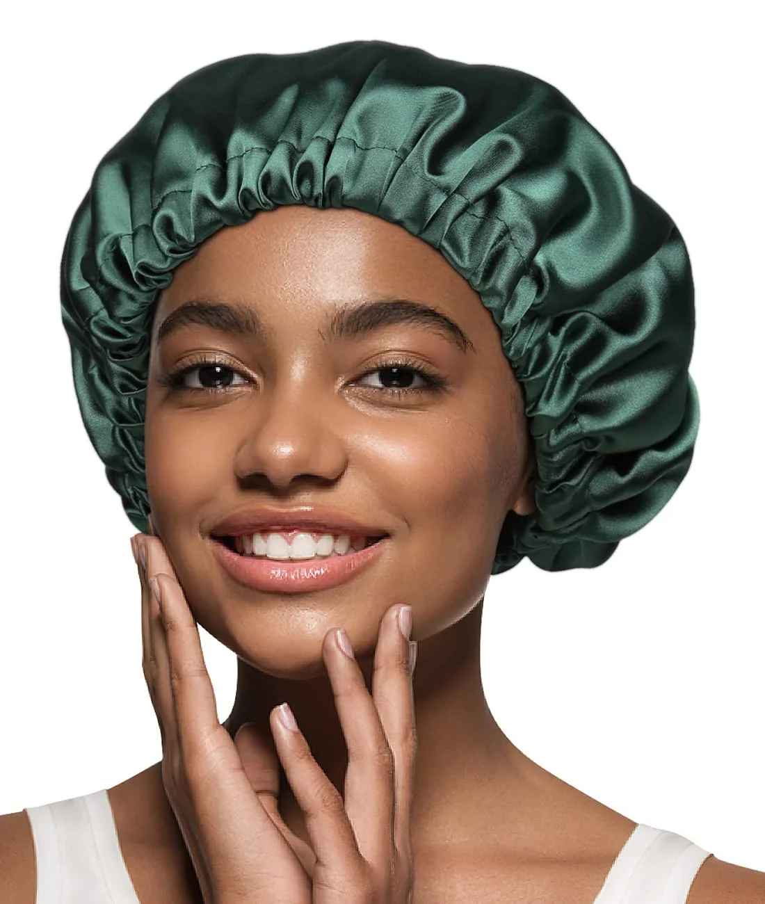 Stylish Alnorm Sleep Caps Satin Lined Hair Bonnets for Black Women Dark Green Fashionable
