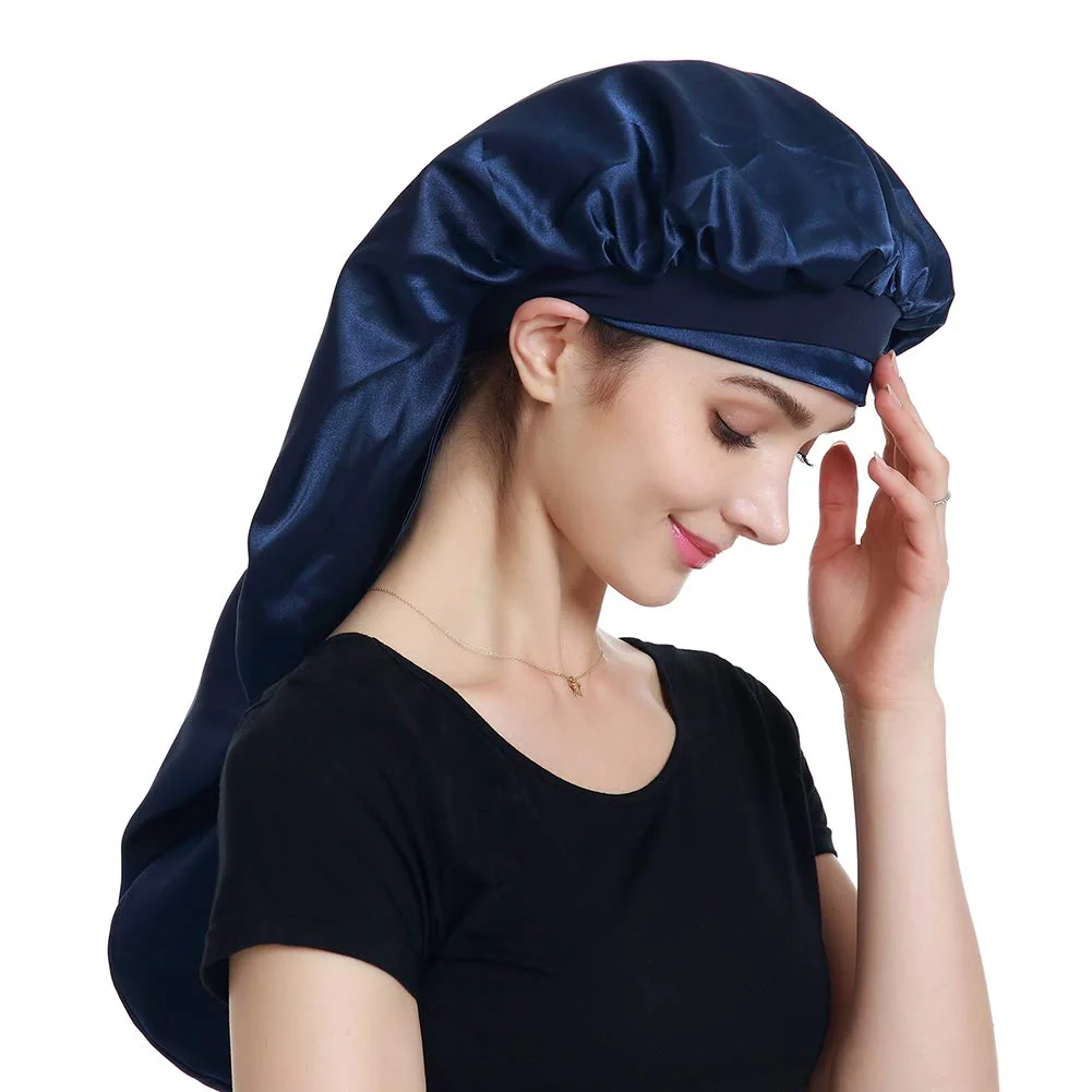 Versatile Braid Bonnet Satin Headscarf Hair Wrap for Sleeping Navy First-Class