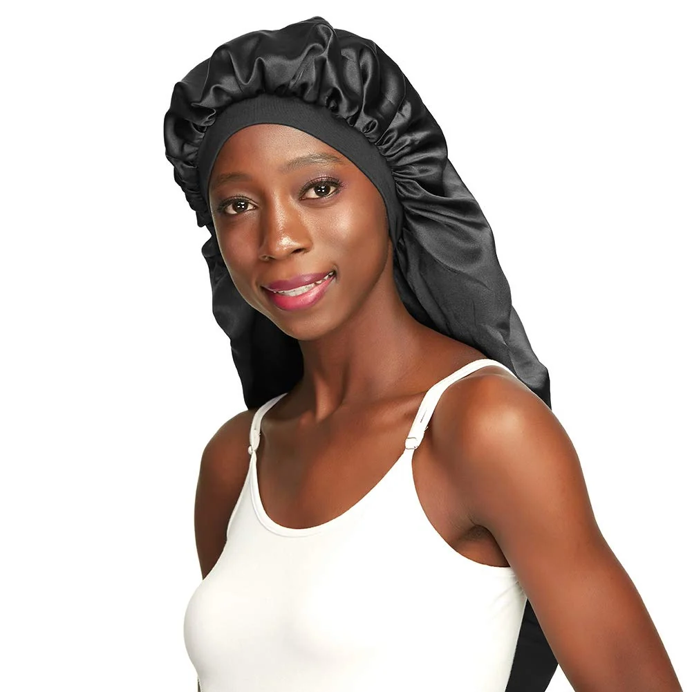Premium Material Long Braids Satin Bonnet Jumbo Sleep Cap to Protect Hair Black Reliable