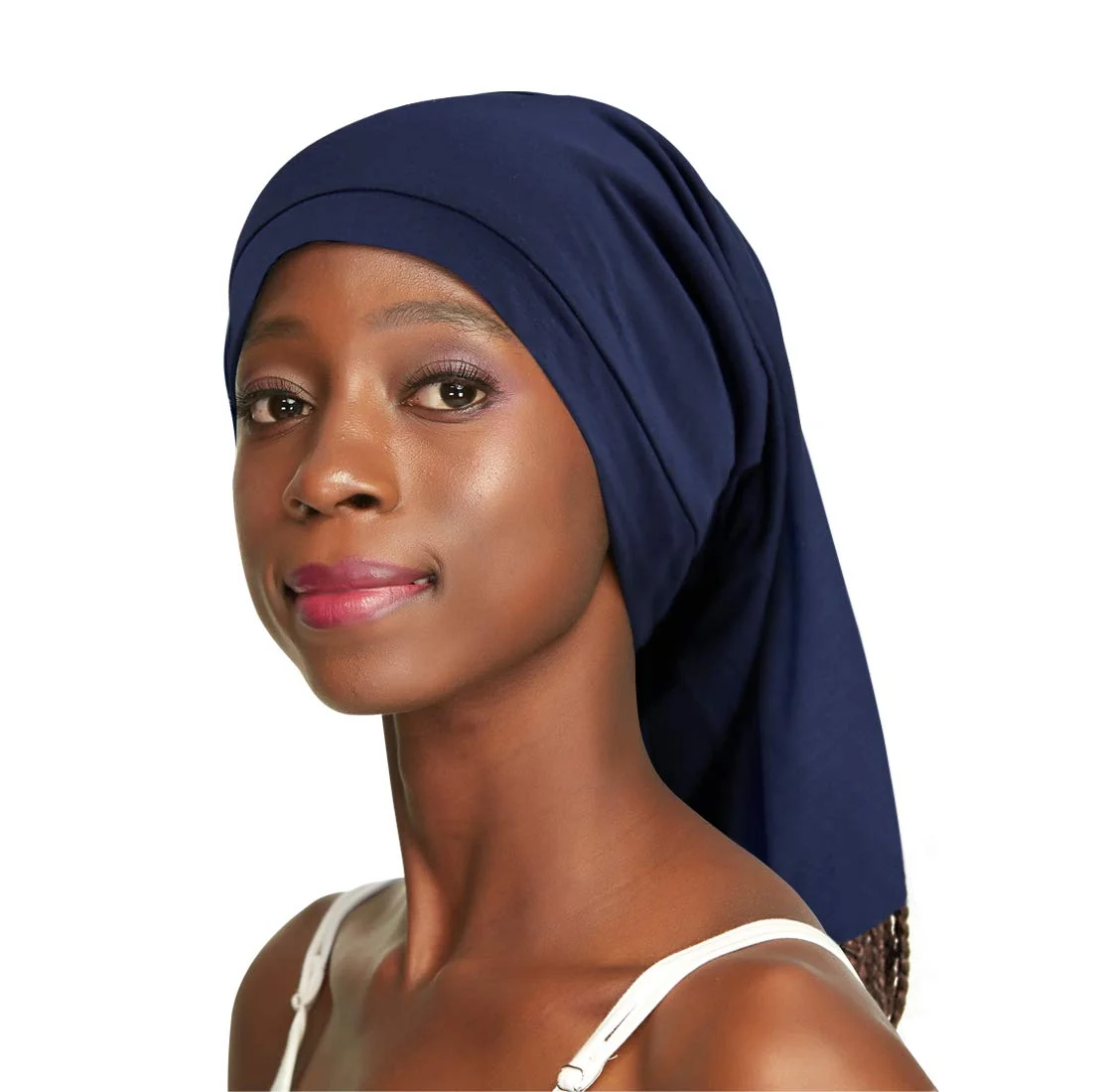 Smooth Dreadlock Tube Satin Sleep Nightcaps for Braids Dark Blue Elegant