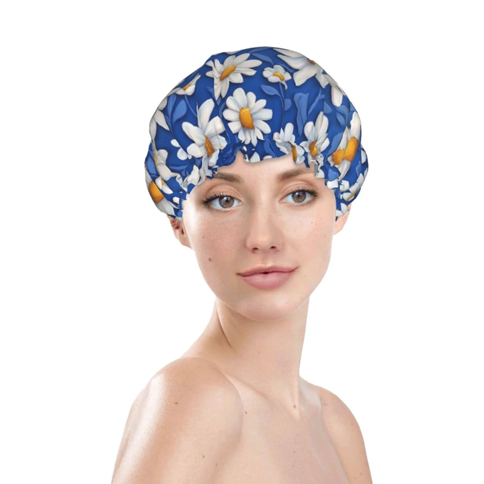 Lightweight Bedbliss Flower Print Shower Cap Waterproof Reusable Bath Caps For Women Hair Double Layers Elastic Shower Hat Hair Protection Artisan