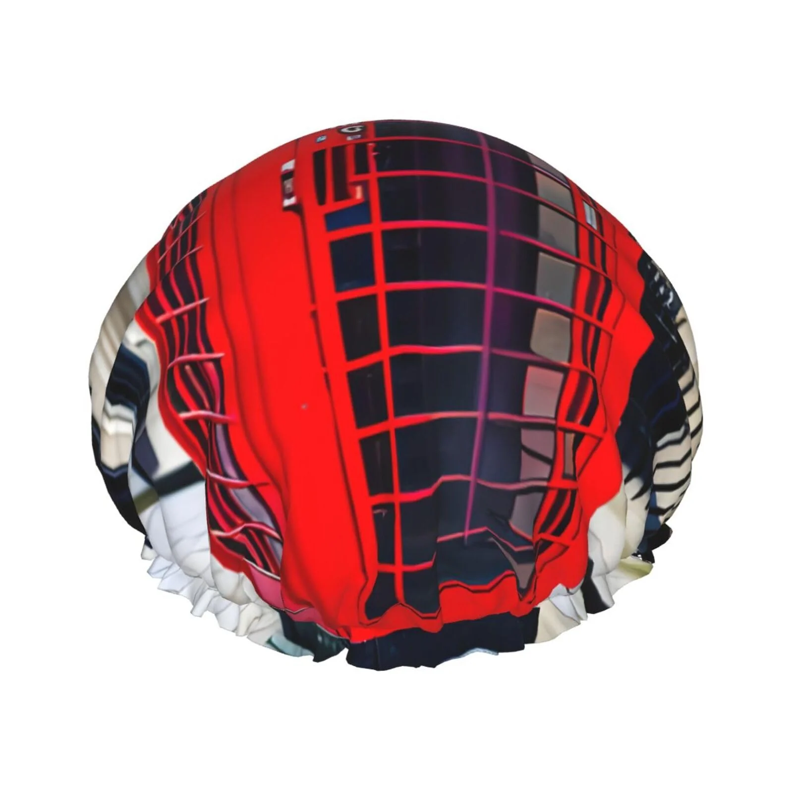 Powerful One Size Shower Cap for Women Men - Telephone Booth Print Bath Hair Cap Salon Accessory Elastic Strap Double Layer Modern