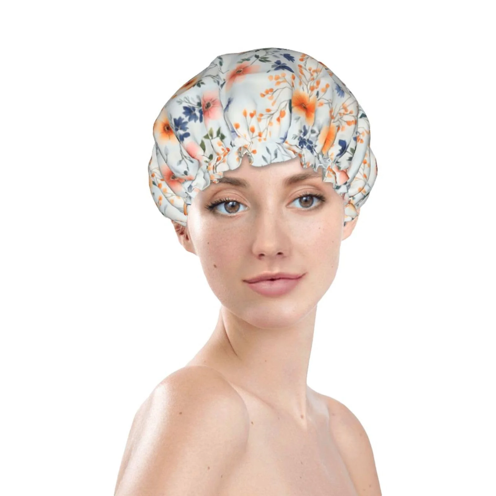 Functional Bedbliss Flowers Print Shower Cap Waterproof Reusable Bath Caps For Women Hair Double Layers Elastic Shower Hat Hair Protection Fashionable