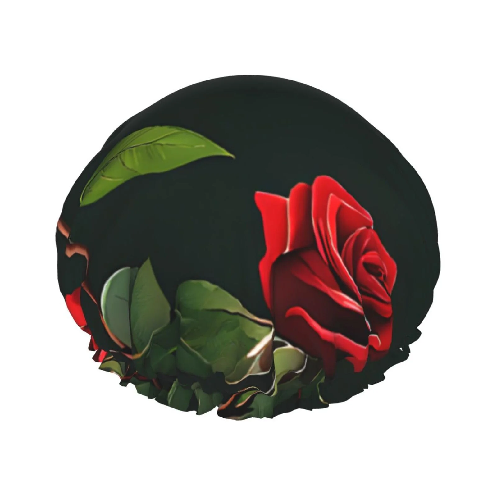 Carefully Designed Red Roses Printed Double Layer Lined Shower Cap Shower Caps For Women Reusable Optimized