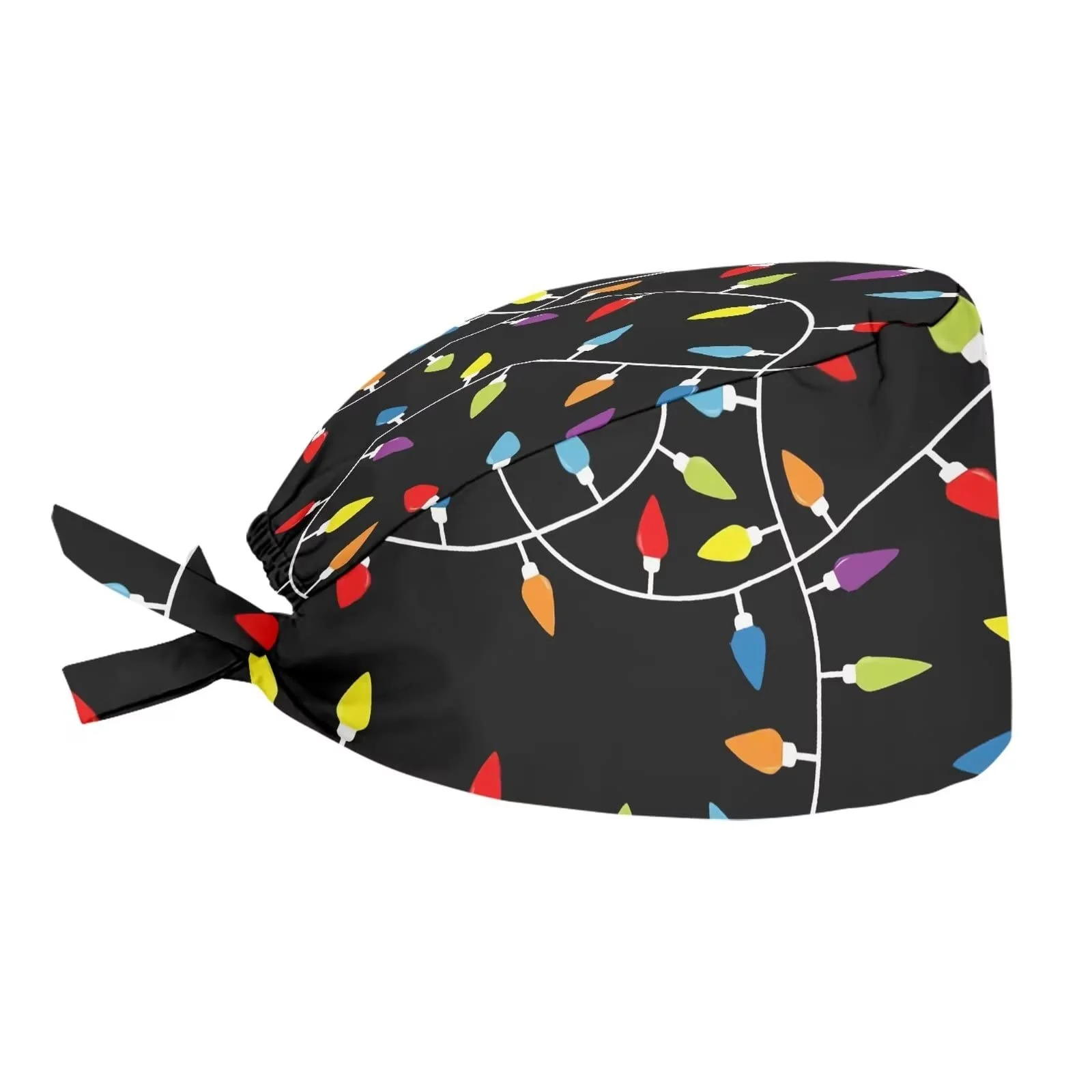 Durable Belidome Christmas Bulb Lights Scrub Caps Bouffant for Women Long Hair with Sweatband Adjustable Tie for Painting Cleanings Cooking Hair Cover High-Grade