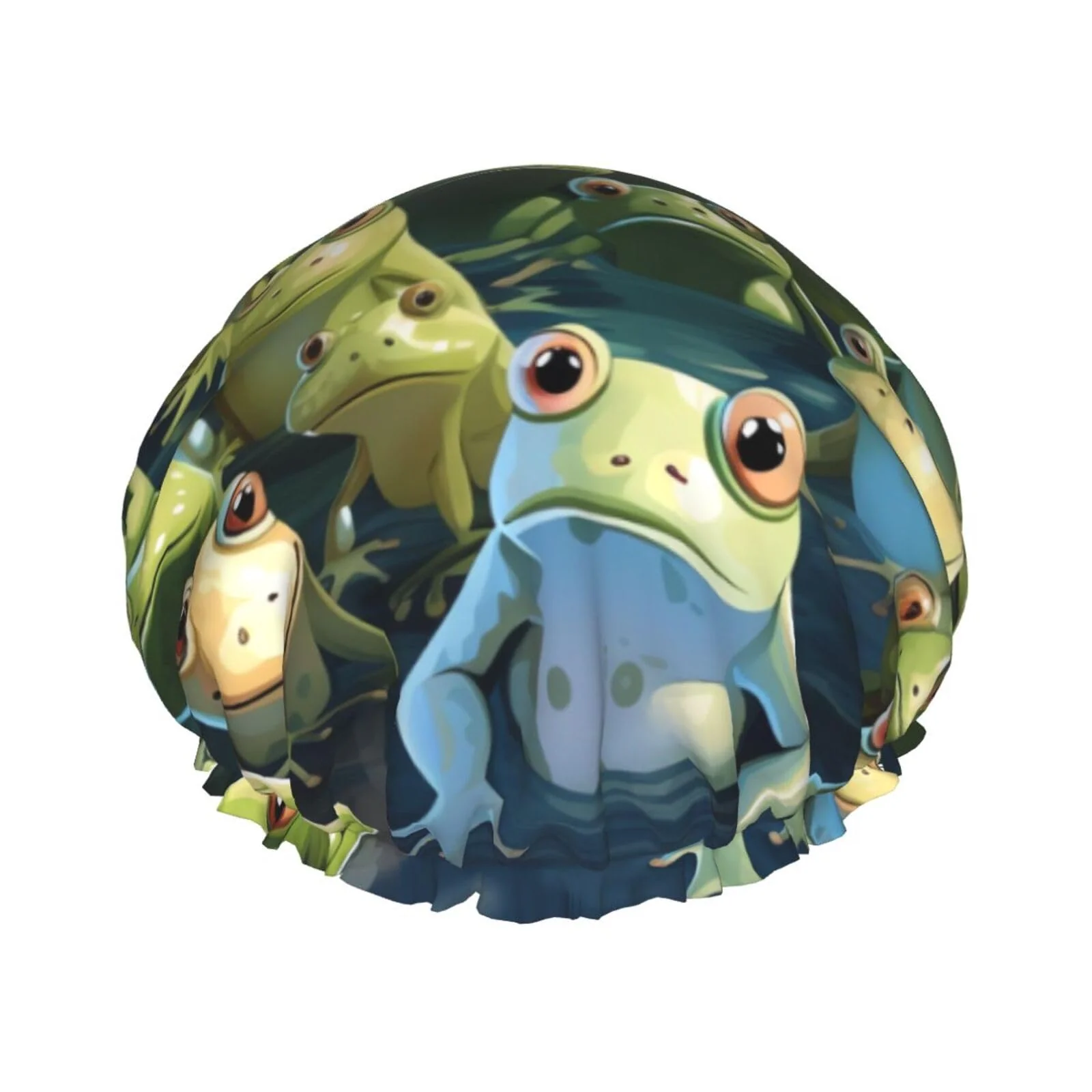 Smart lots of frogs Shower Cap for Women Men Large Reusable Shower Bonnet Double-Layer Waterproof Bath Caps Elastic Band Hair Hat for All Hairstyles Functional