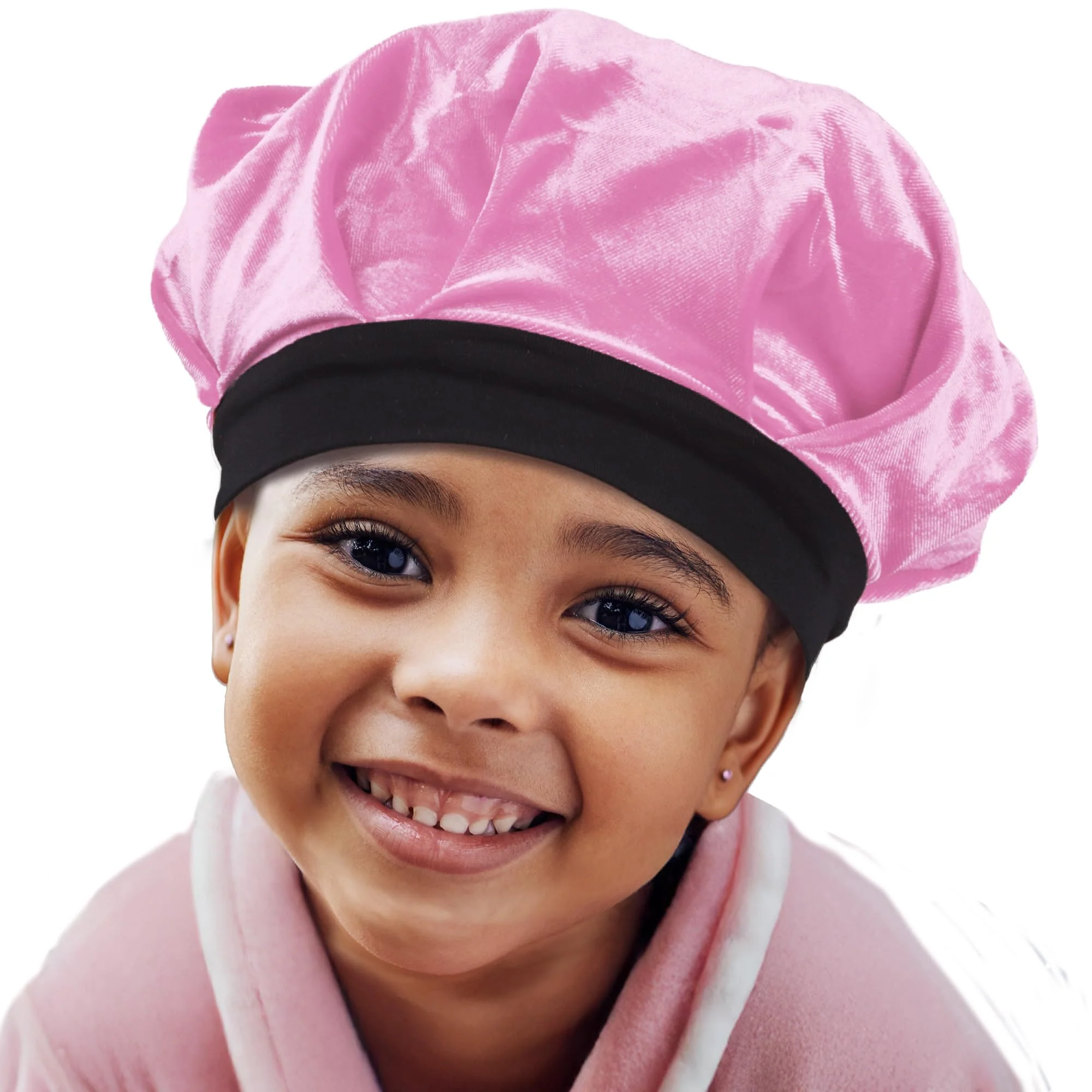 High-Grade DONNA Kids Silky Velvet Bonnet Shower Cap for Girl and Kids Wide Band Reversible Bonnet for Girls 1pc PINK COLOR Specialty
