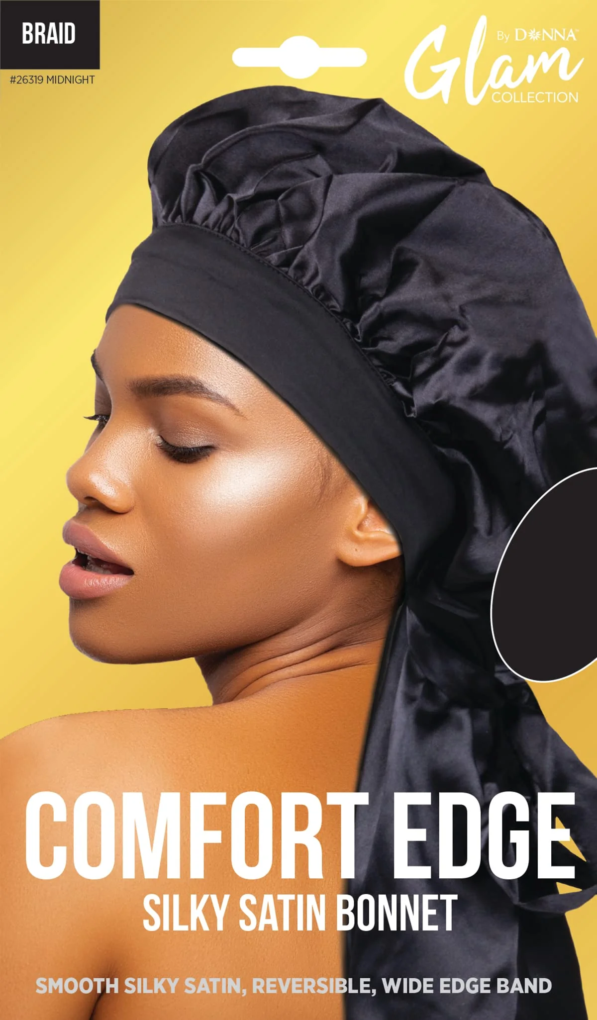 Sustainable DONNA Comfort Edge Reversible Silky BRAID Satin Bonnet for Women Silk Bonnet for Sleeping Satin Bonnet1PC MIDNIGHT COLOR Elite
