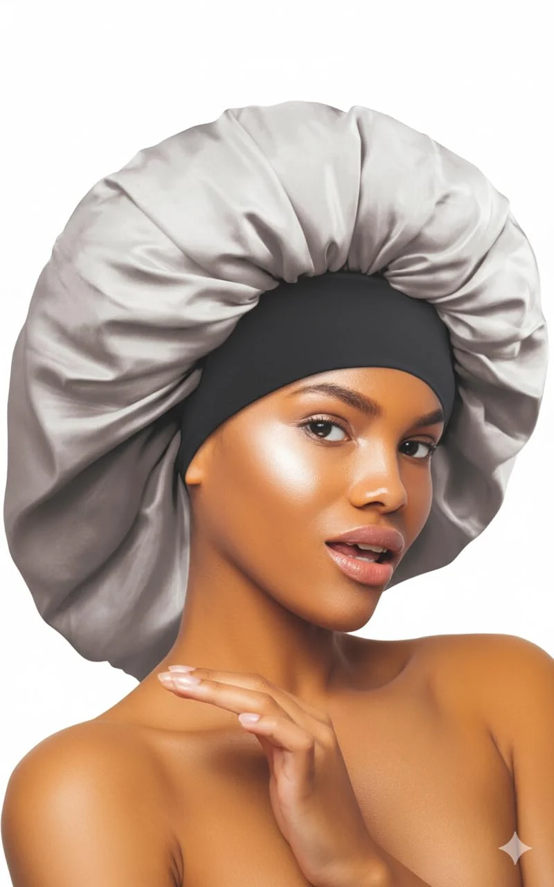 Practical DONNA Wide Edge Satin Bonnet Shower Cap for Women Silk Bonnet for Sleeping Satin Bonnet Jumbo SILVER Consistent