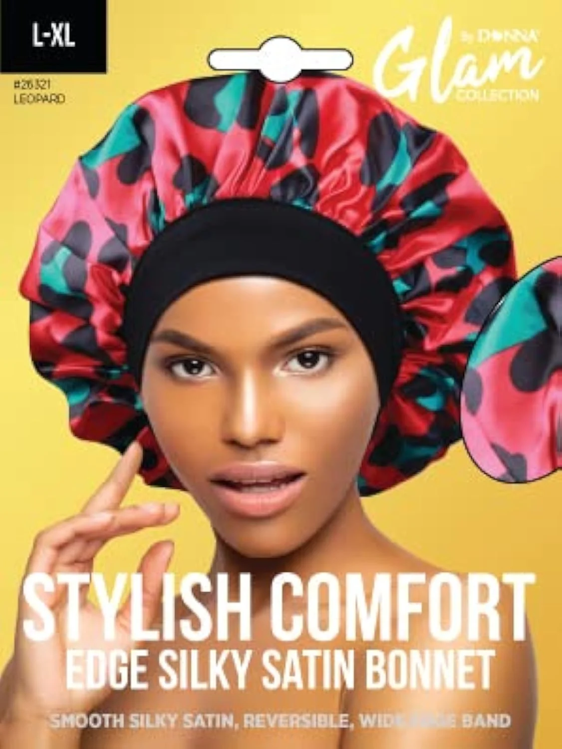 Unique DONNA Stylish Edge Silky Satin Bonnet for Sleeping Shower Cap for Women Large Hair Bonnets for Sleeping Black Curly Women Leopard Pattern L-XL Authentic
