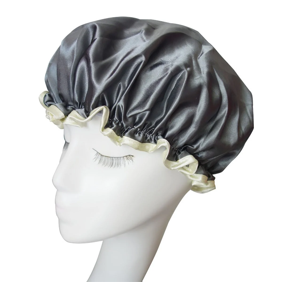 Original Design 2PCS Women Lady Waterproof Elastic Double Layers Shower Caps Bath Spa Hat Hoods Bathroom Products Gray Premium Material