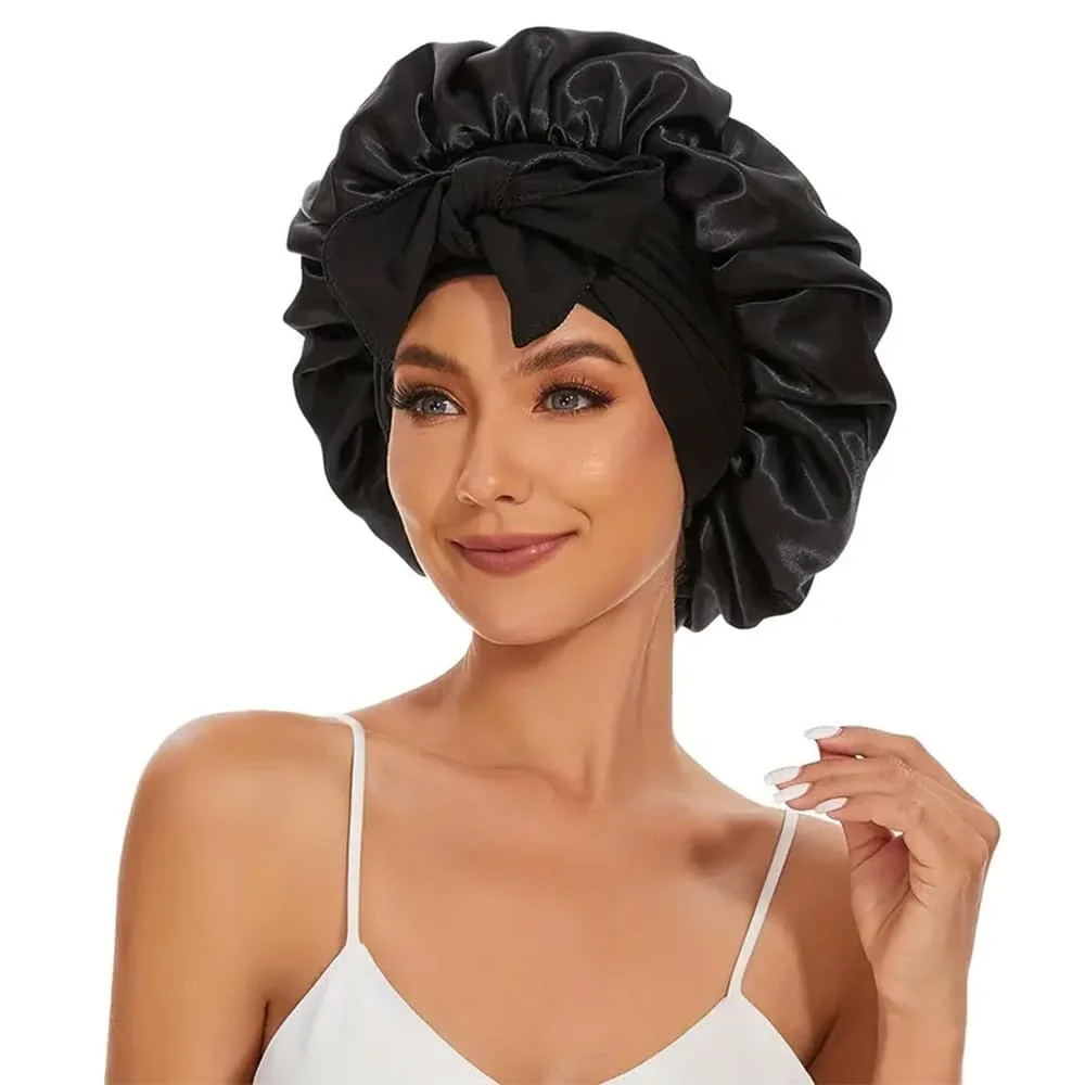 Certified Hair Want Large Stain Sleep Bonnet for Women Adjustable Hair Bonnet with Elastic Tie Band for Braids Hair Sleeping Cap Scarf for Hair Care Satin Hair Prestigious