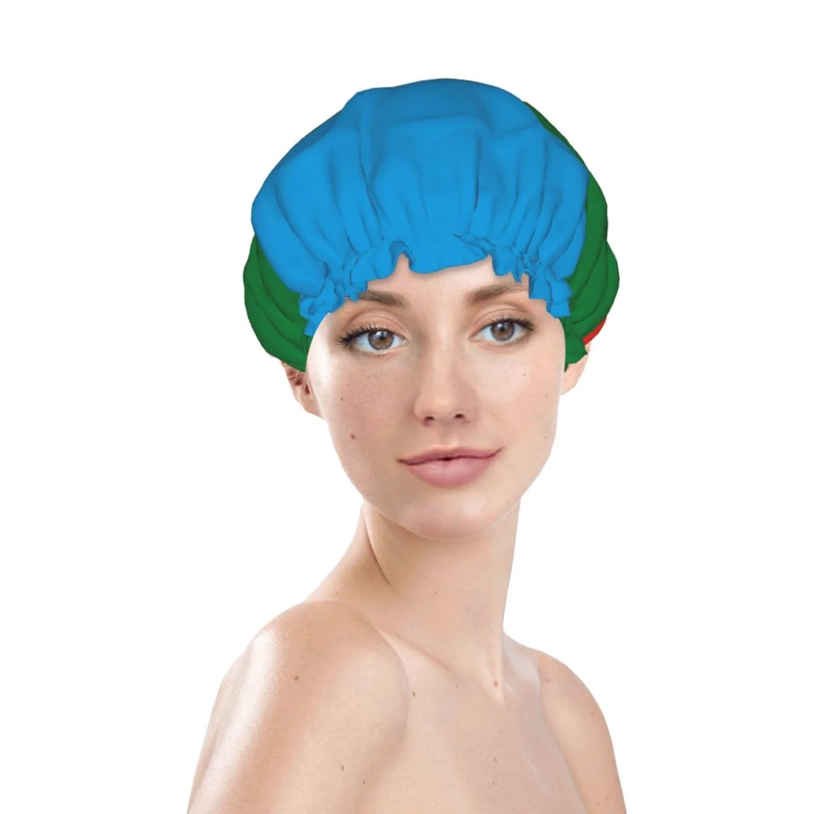 Refined Karachay Cherkessia Flag Prints Shower Cap Double Layer Lined Waterproof Bathing Shower Hat Elite