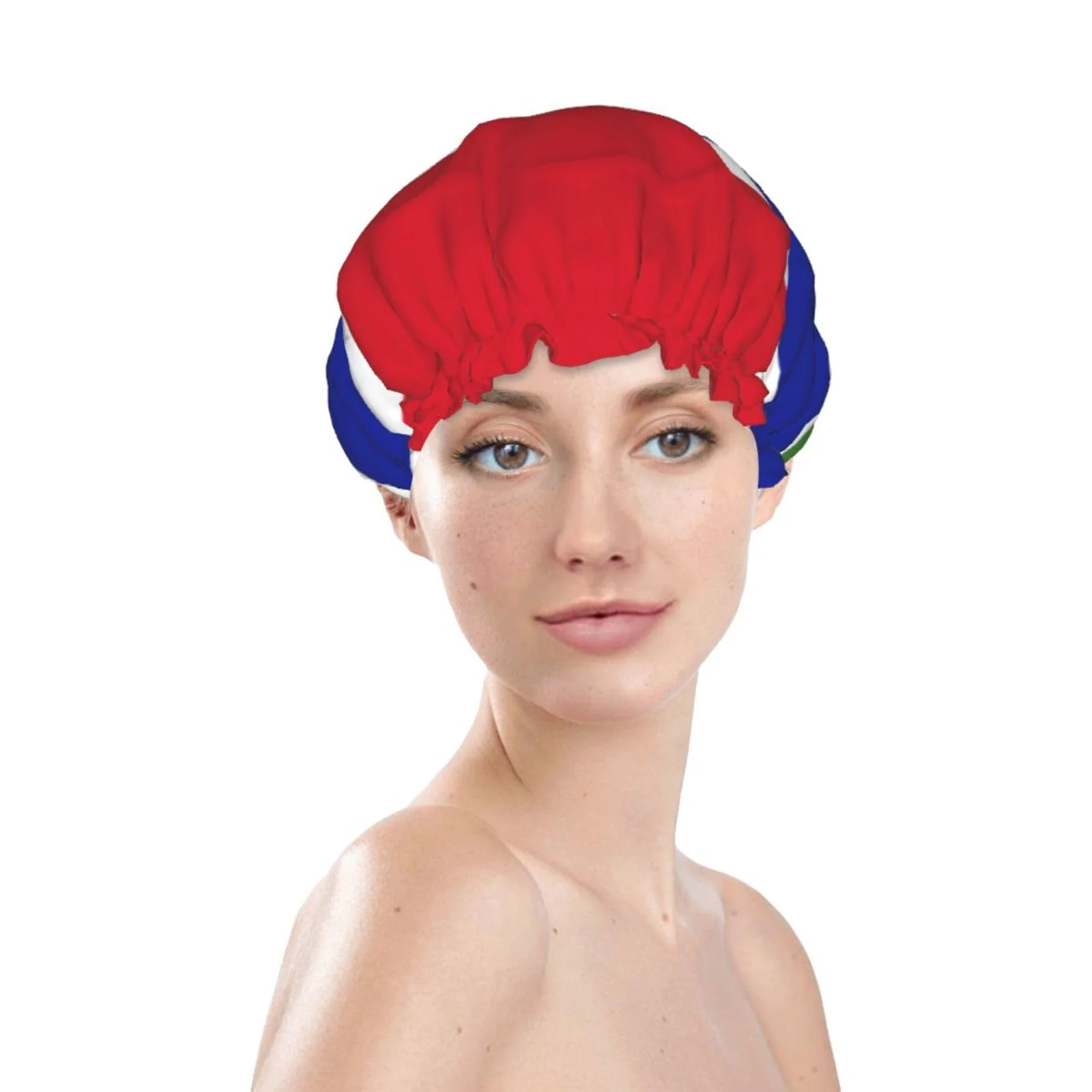 Next-Generation Gambia Flag Prints Shower Cap Double Layer Lined Waterproof Bathing Shower Hat Outstanding