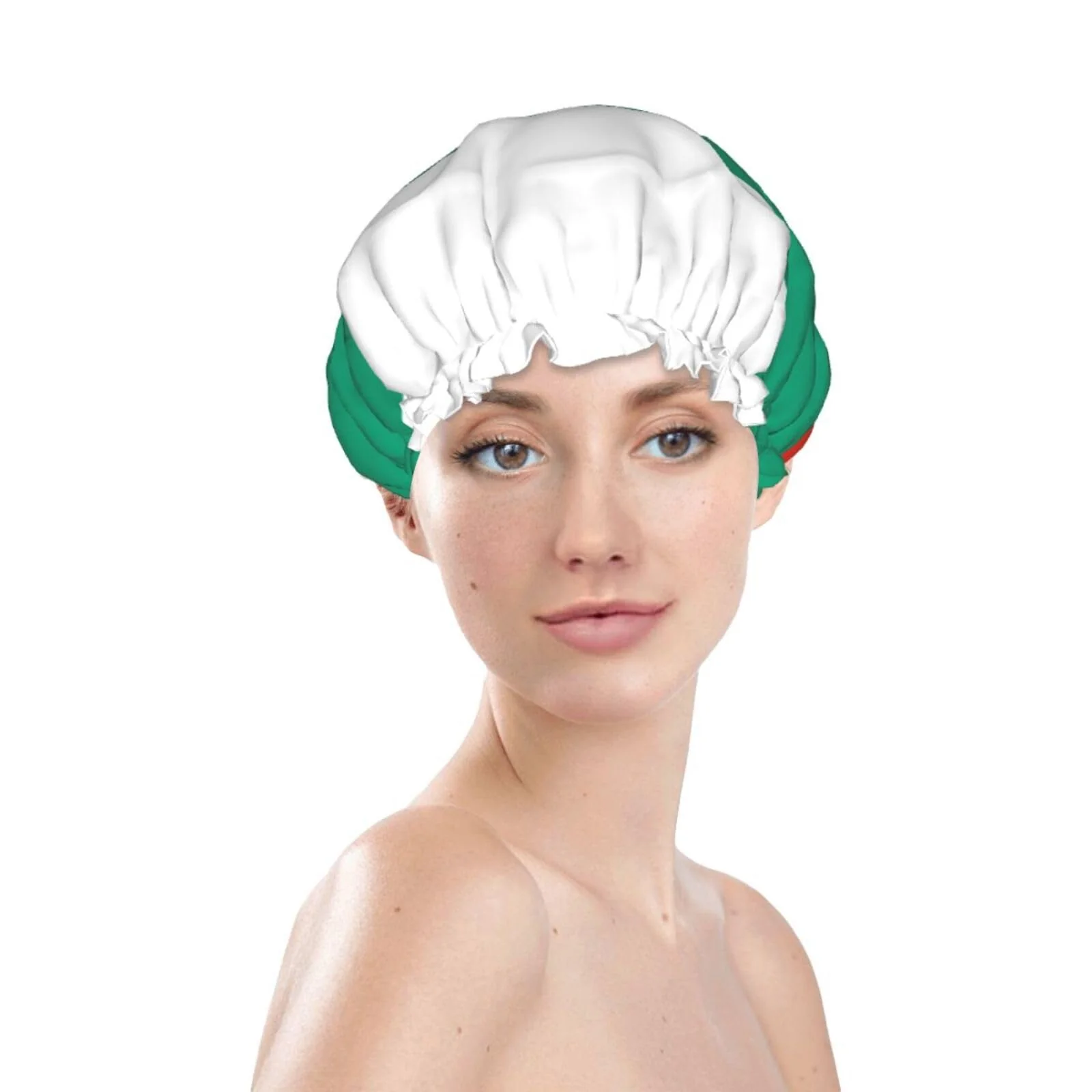 Green Bulgaria Flag Prints Shower Cap Double Layer Lined Waterproof Bathing Shower Hat Reusable