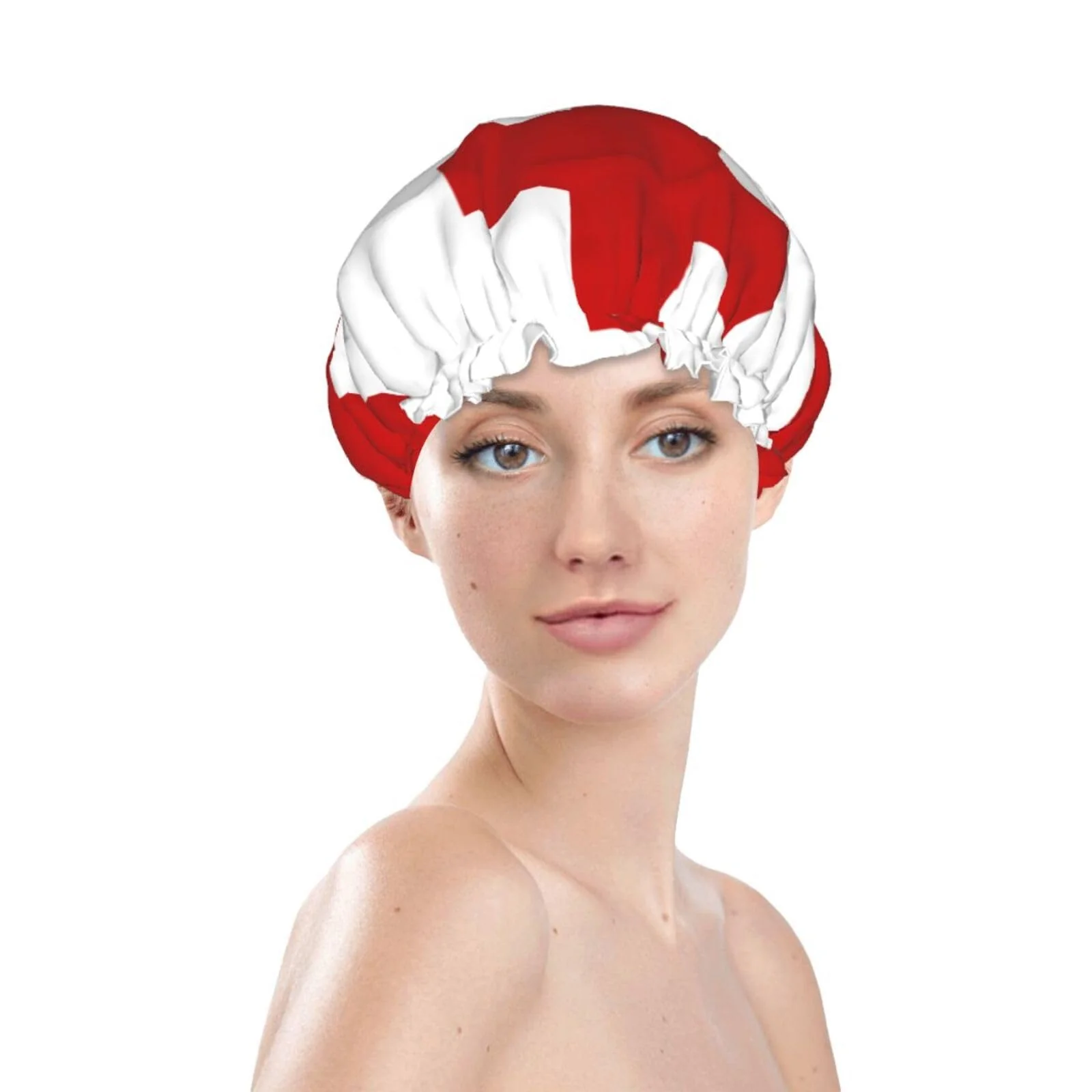 Practical Tonga Flag Prints Shower Cap Double Layer Lined Waterproof Bathing Shower Hat Innovative