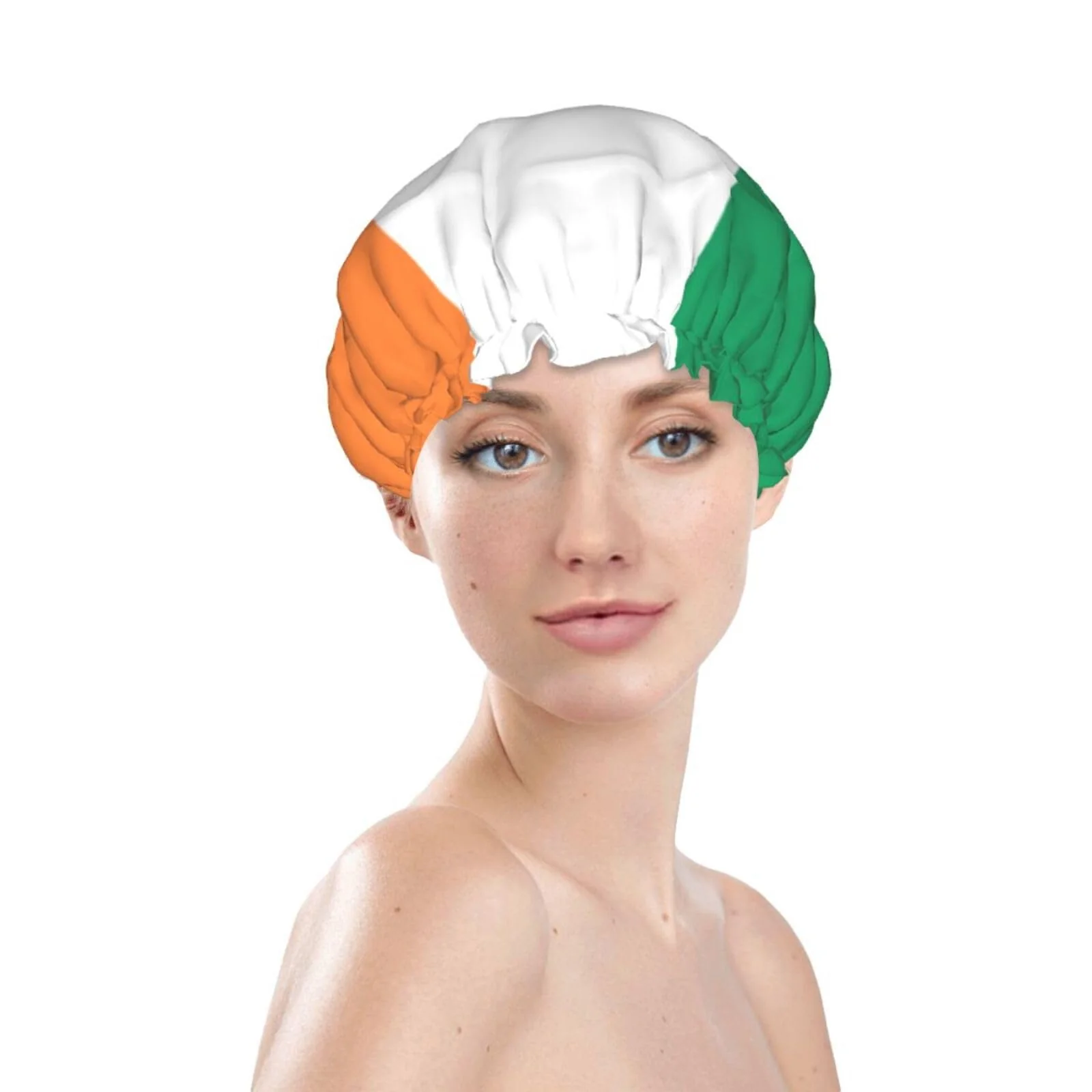 Premium Material Ireland Flag Prints Shower Cap Double Layer Lined Waterproof Bathing Shower Hat Quality