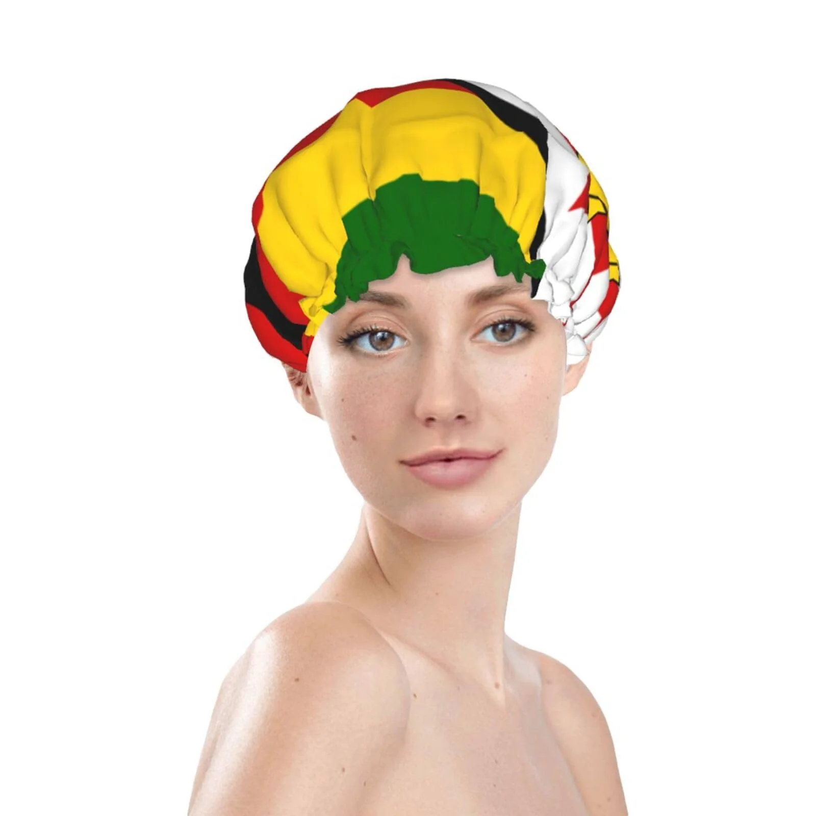 Premium Material Zimbabwe Flag Prints Shower Cap Double Layer Lined Waterproof Bathing Shower Hat Contemporary