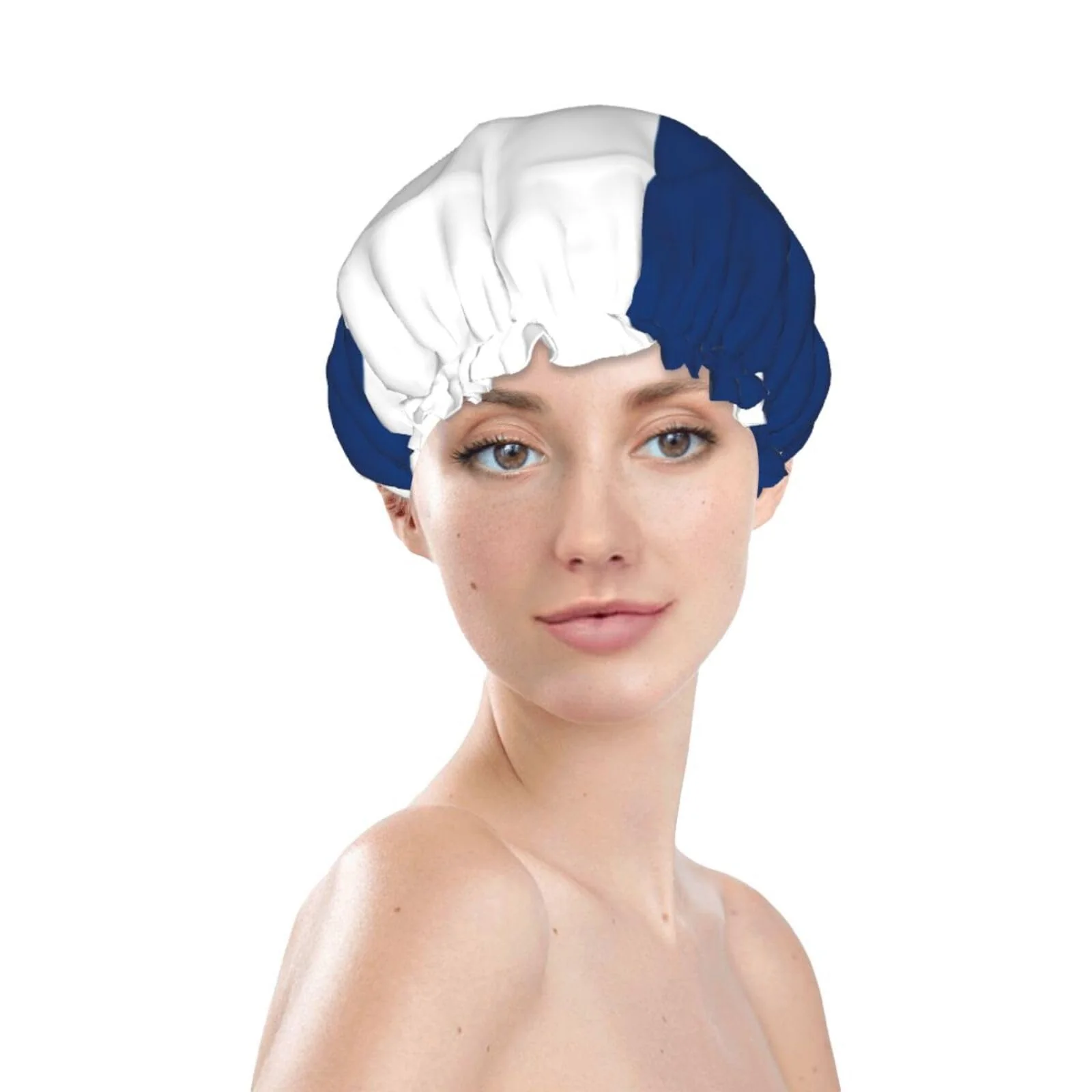 Effective Finland Flag Prints Shower Cap Double Layer Lined Waterproof Bathing Shower Hat Superior