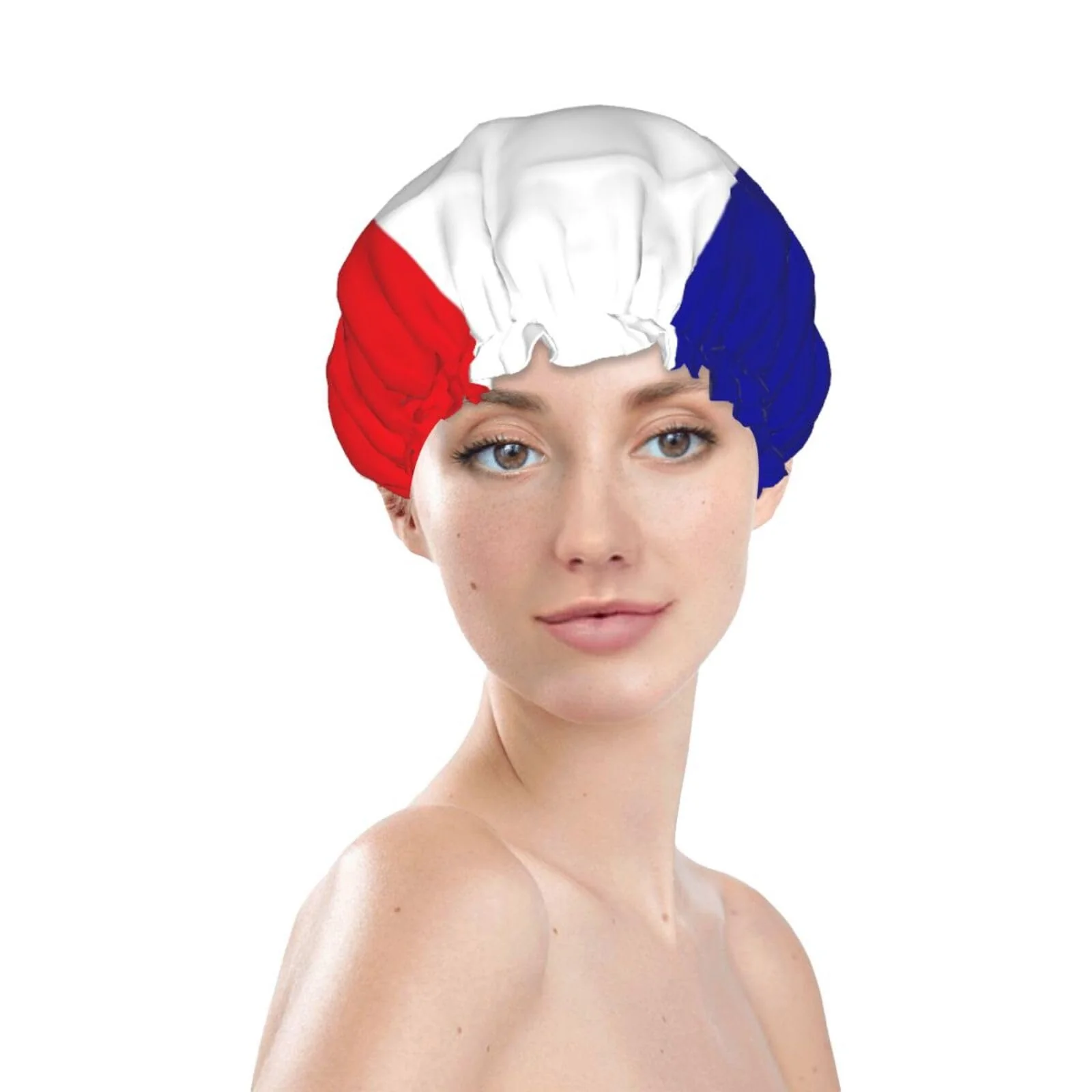 Smooth French Flag Prints Shower Cap Double Layer Lined Waterproof Bathing Shower Hat Organic