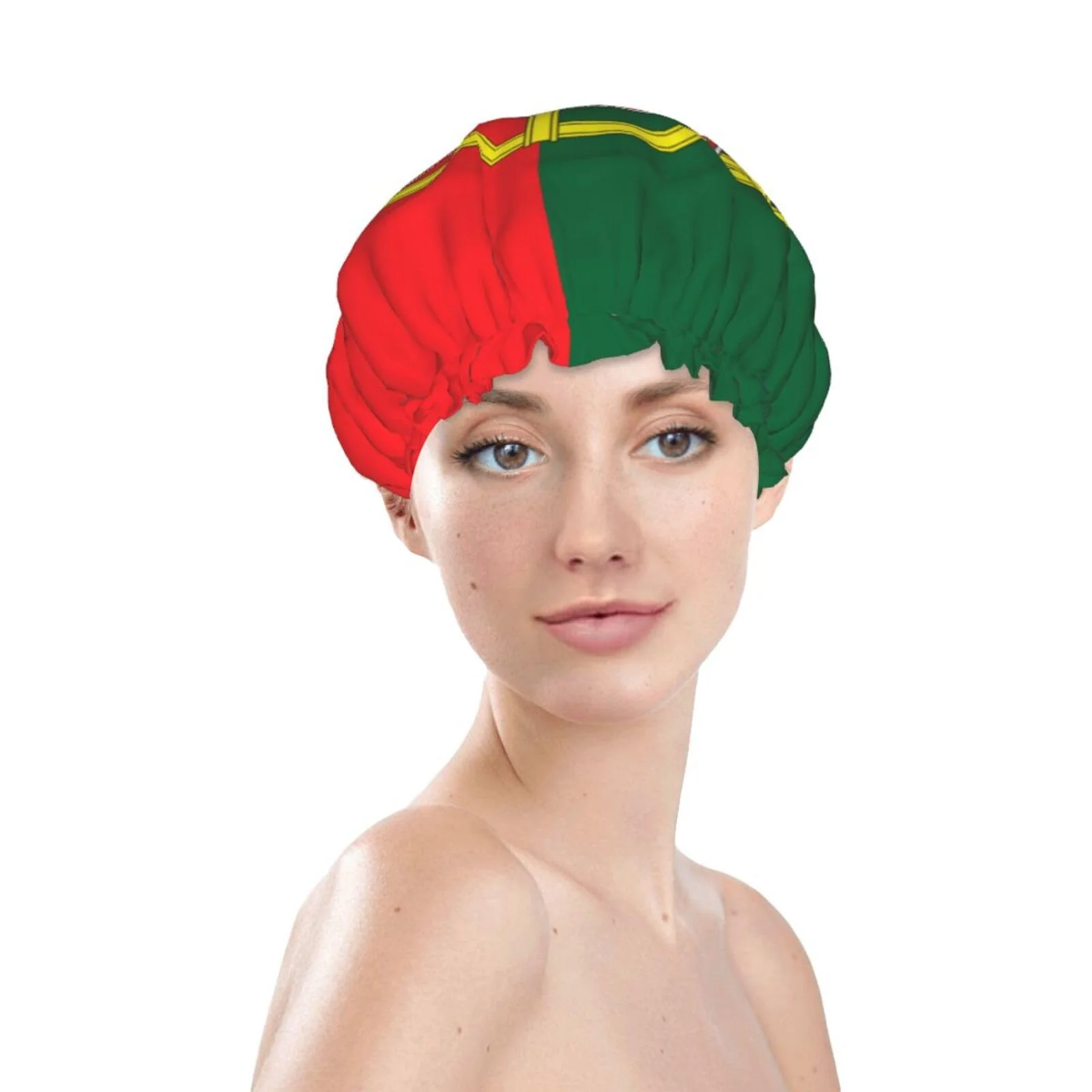 Excellent Portugal Flag Prints Shower Cap Double Layer Lined Waterproof Bathing Shower Hat Traditional