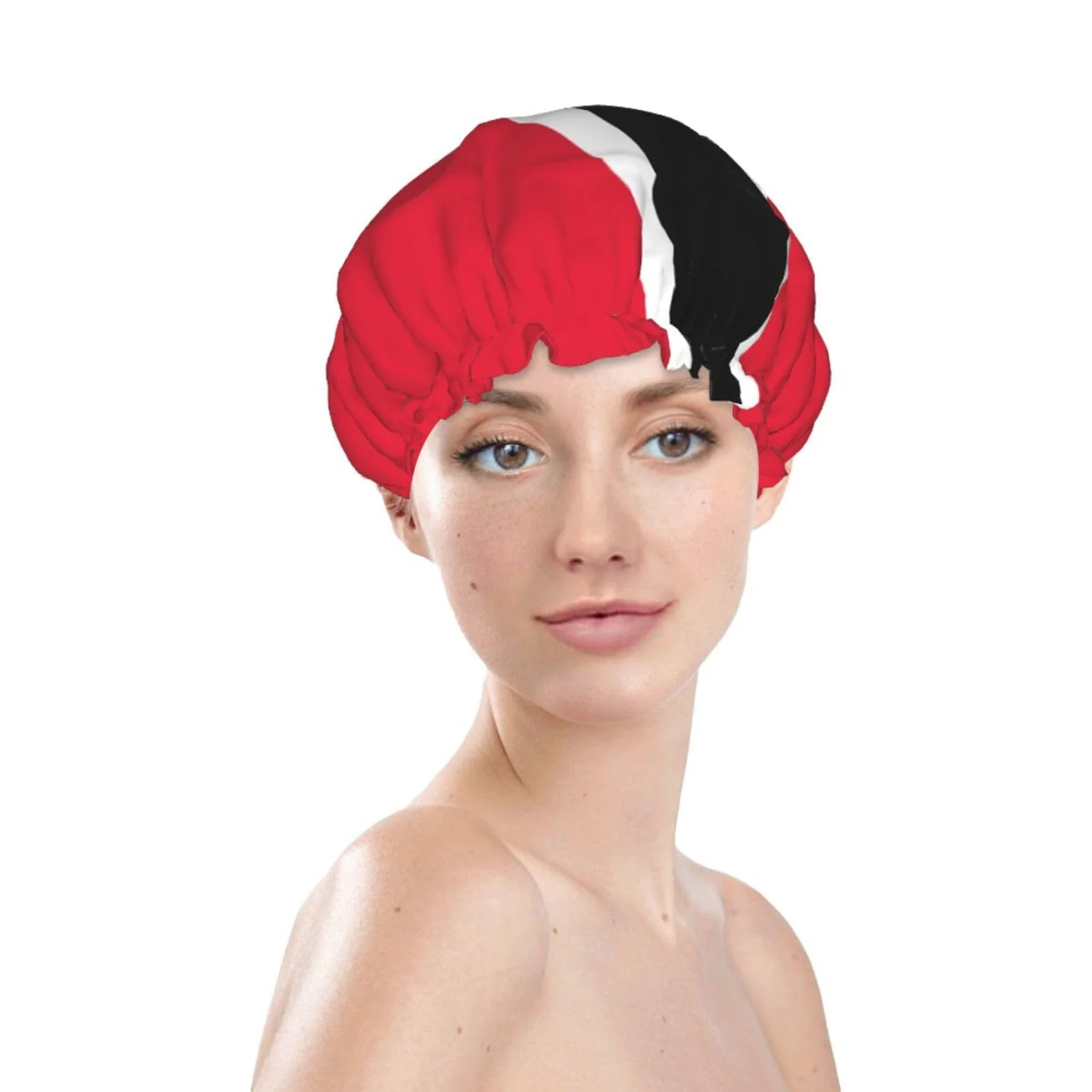 Sustainable Trinidad Tobago Flag Prints Shower Cap Double Layer Lined Waterproof Bathing Shower Hat Crafted