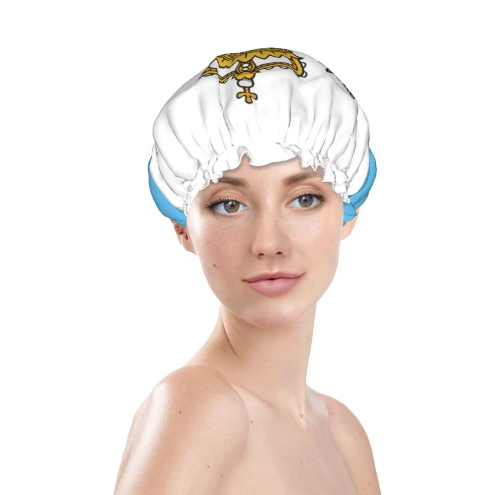 Artisan San Marino Flag Prints Shower Cap Double Layer Lined Waterproof Bathing Shower Hat Flexible