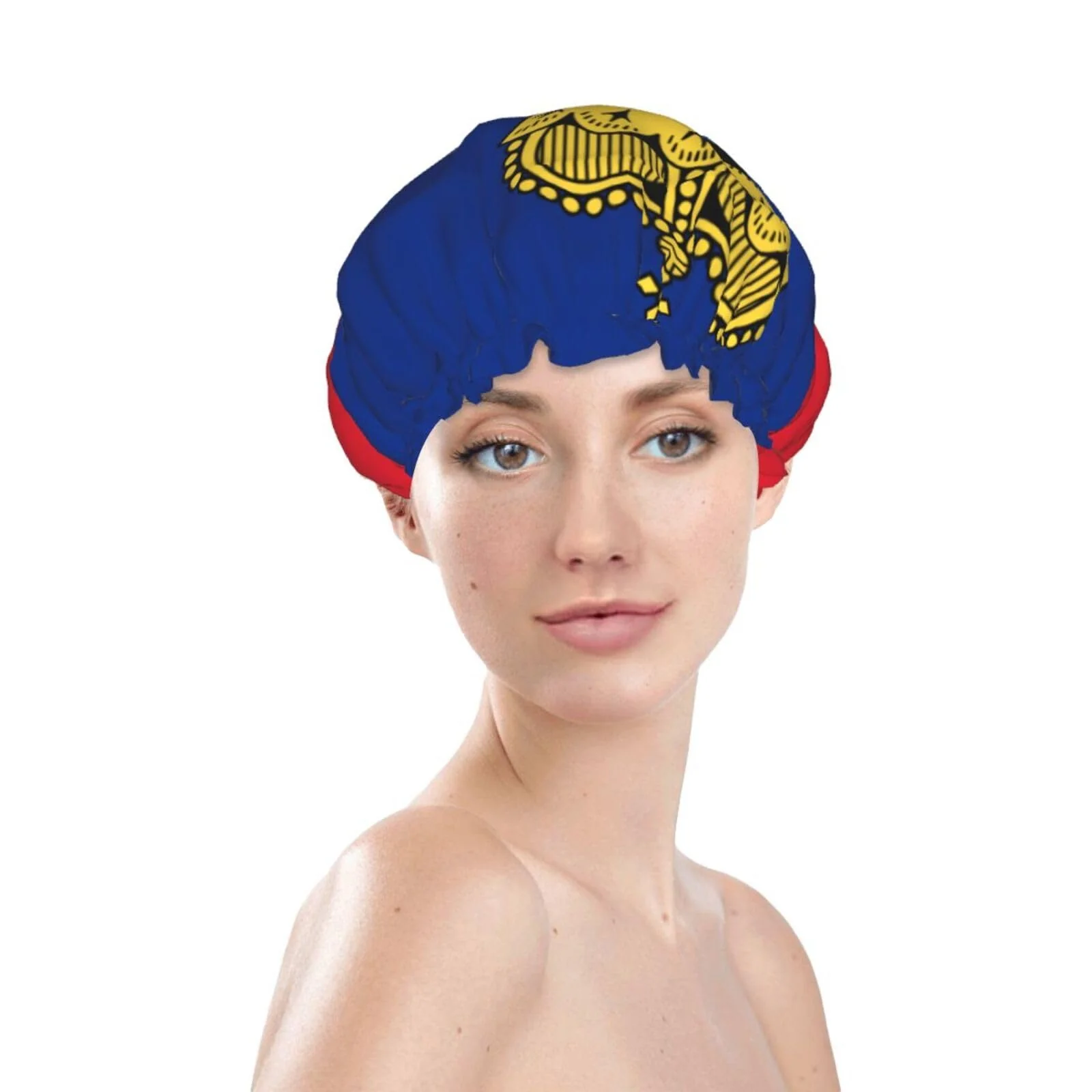 Reliable Liechtenstein Flag Prints Shower Cap Double Layer Lined Waterproof Bathing Shower Hat Safe