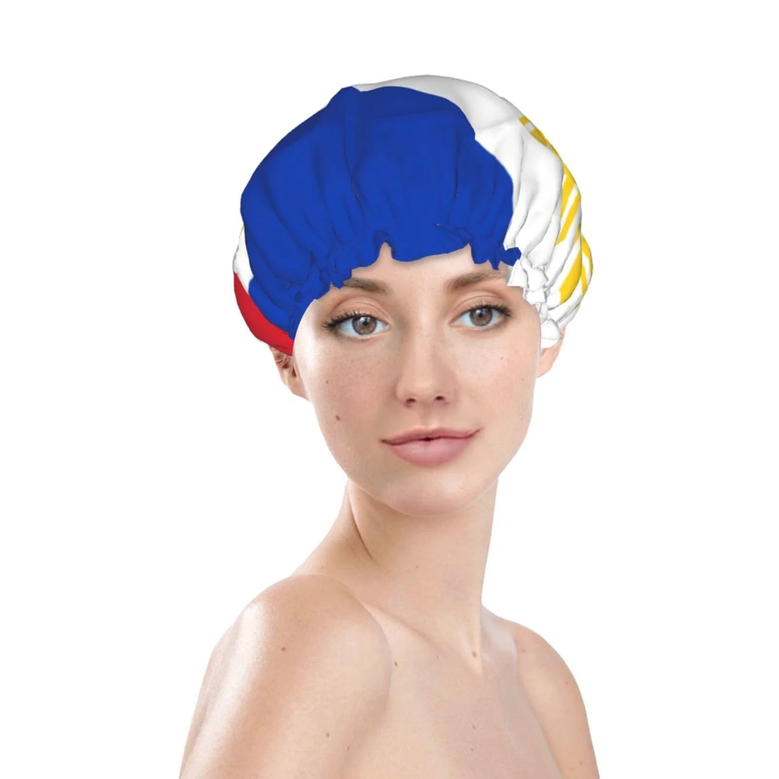 Reliable Philippines Flag Prints Shower Cap Double Layer Lined Waterproof Bathing Shower Hat Verified