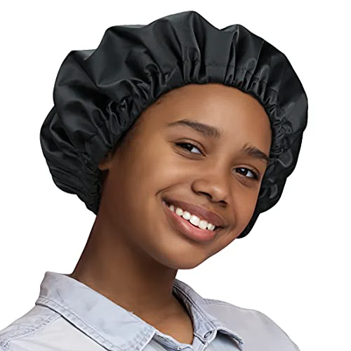 Certified Kids Shower Cap for Girls and Boys with Curly Hair Braids Dreadlocks Twists Dark Black Luxury