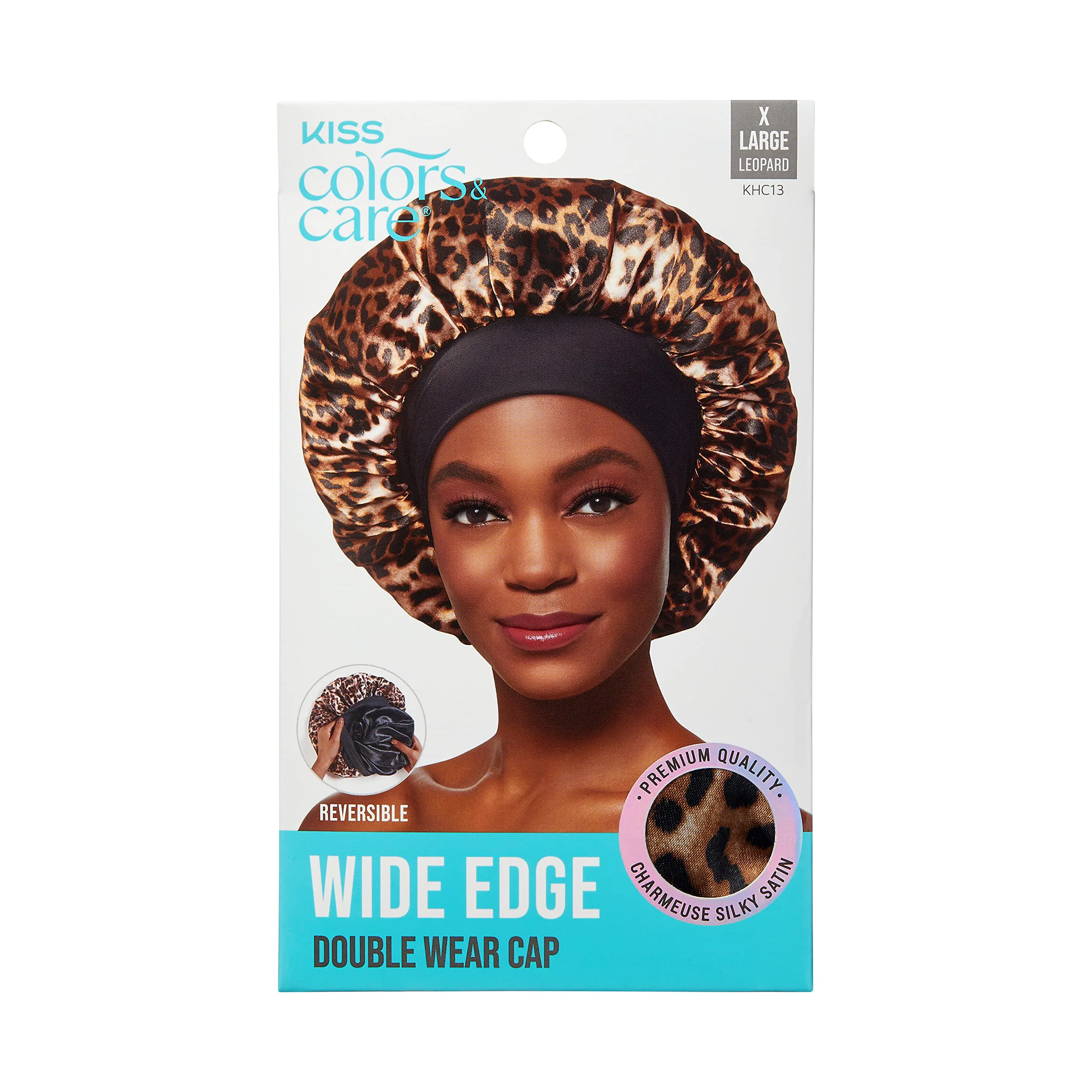 Expertly Made KISS Colors Care Silky Satin Wide Edge Double Wear Cap XL Leopard Double Sided Reversible Design Protects styles Retains Soft