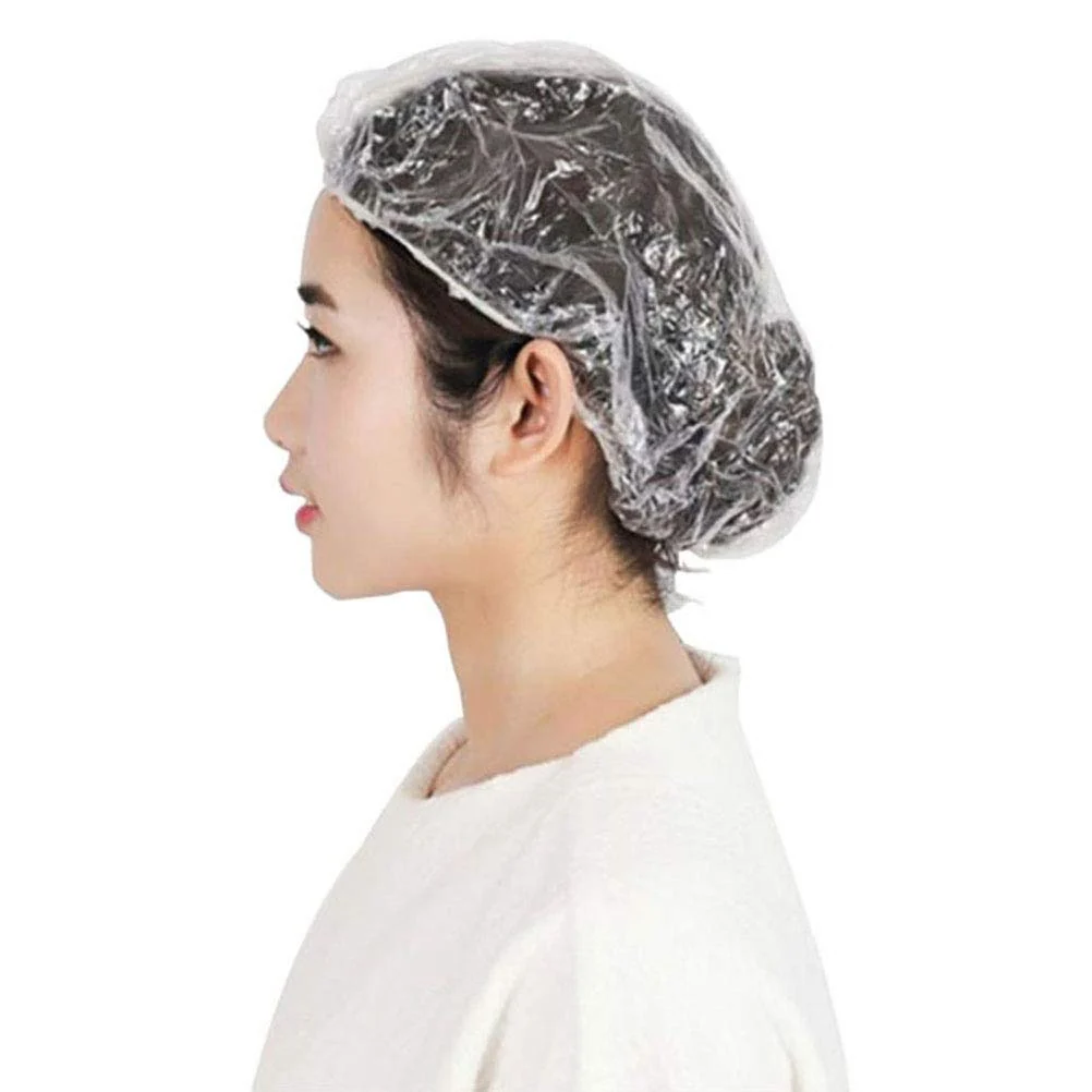 Modern Disposable Shower Caps 100 pack Larger Bigger Thick Plastic Waterproof Hair Processing Caps For Women Girls Men SPA Hair Salon Hotel Travel Bath Functional